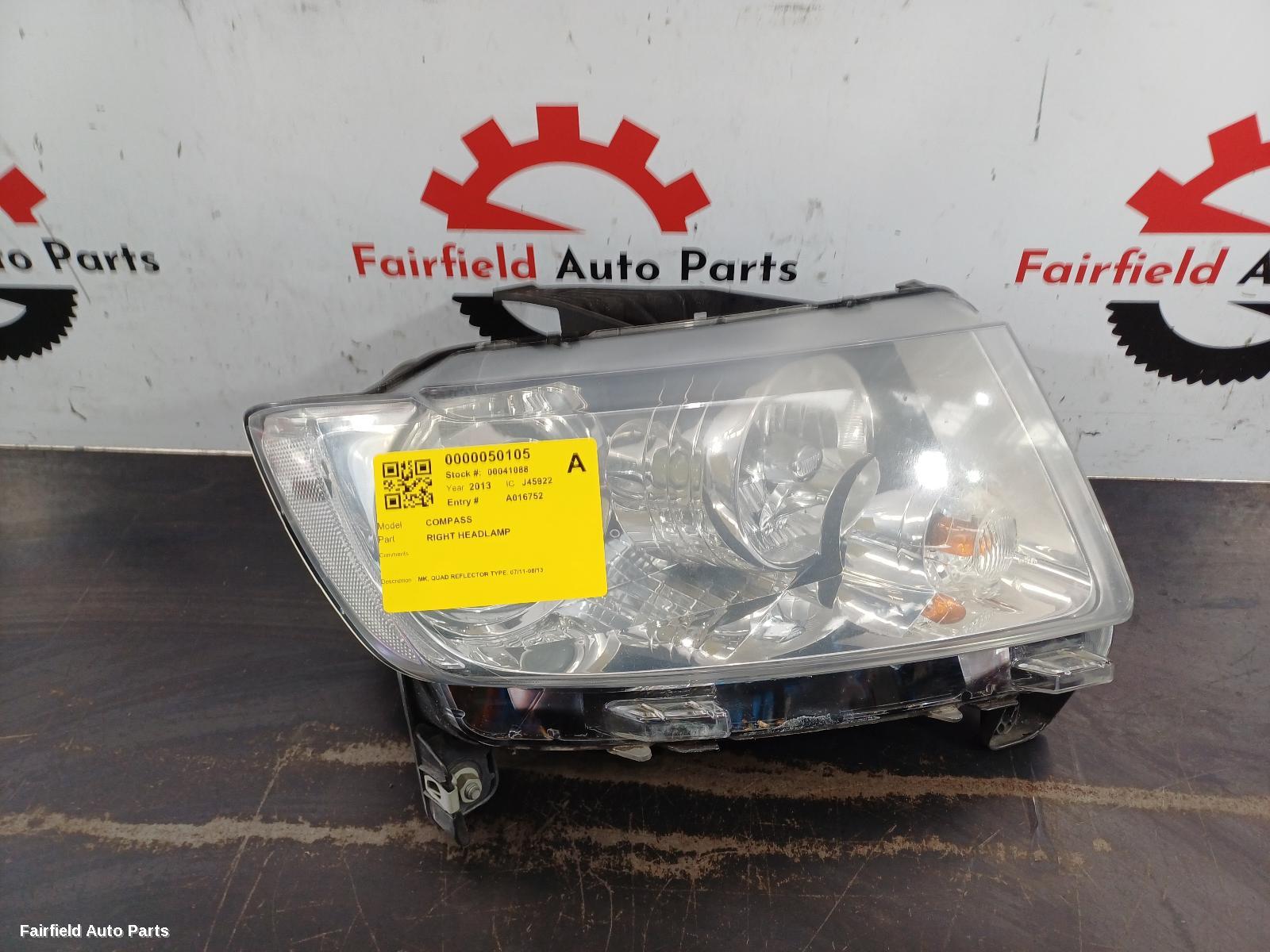 2013 Jeep Compass Right Headlamp