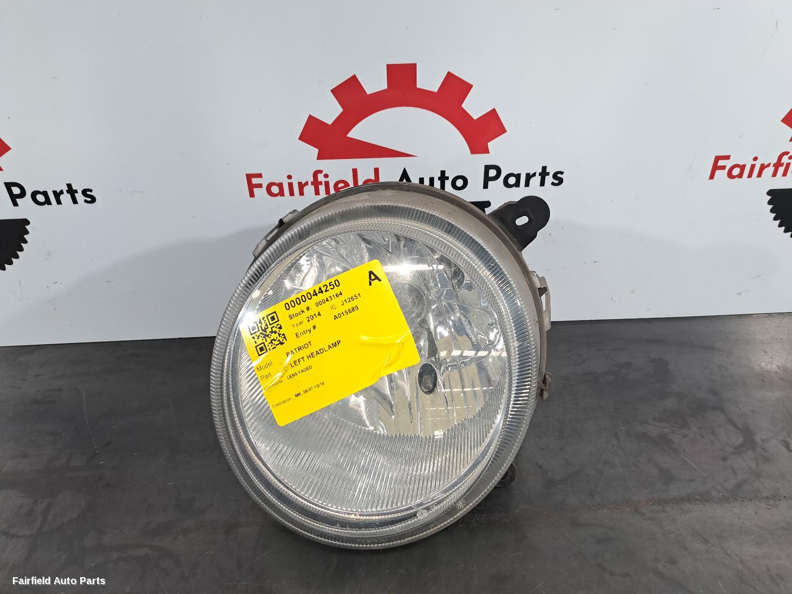 2014 Jeep Patriot Left Headlamp