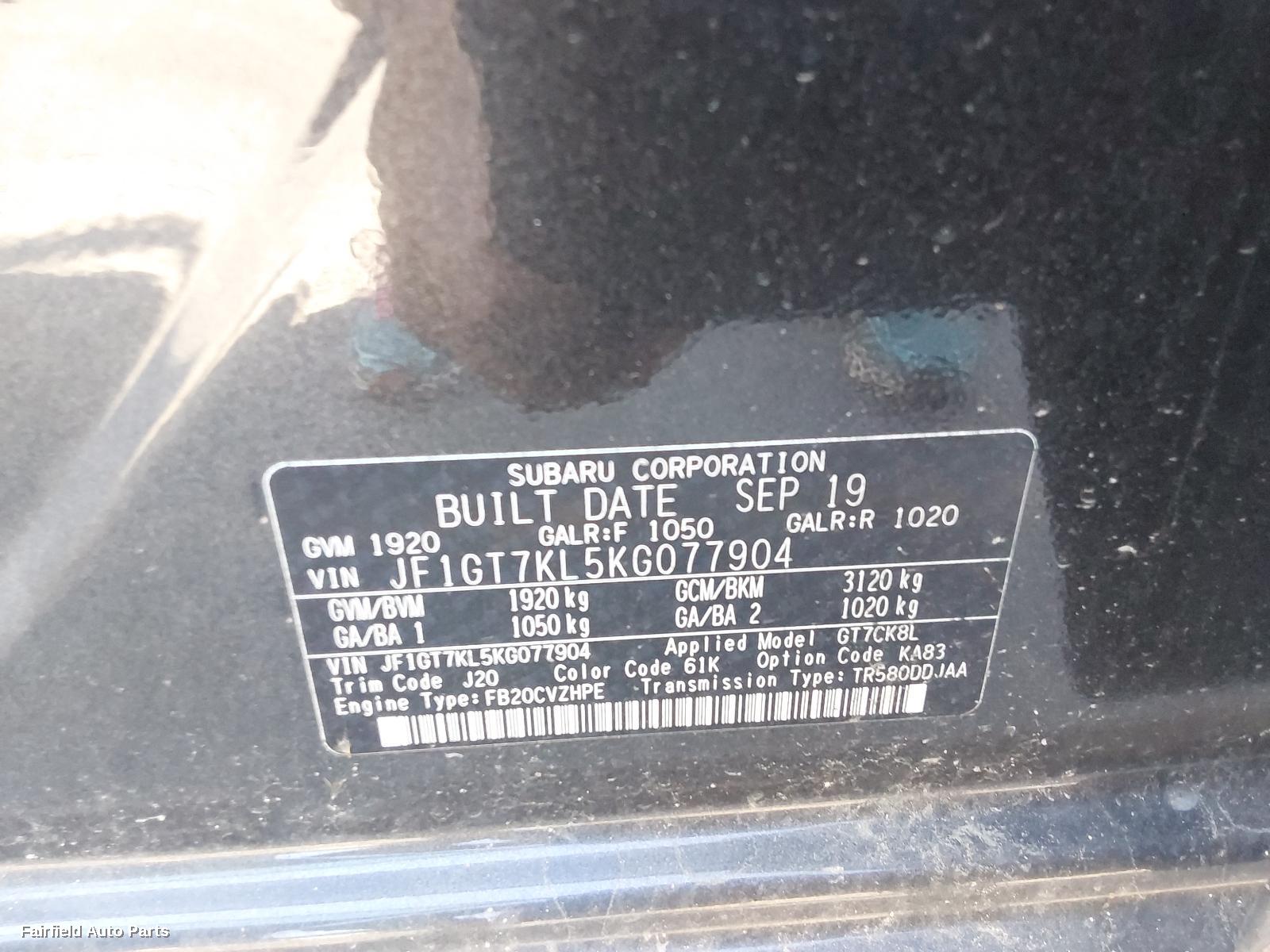 2019 Subaru Impreza Air Flow Meter