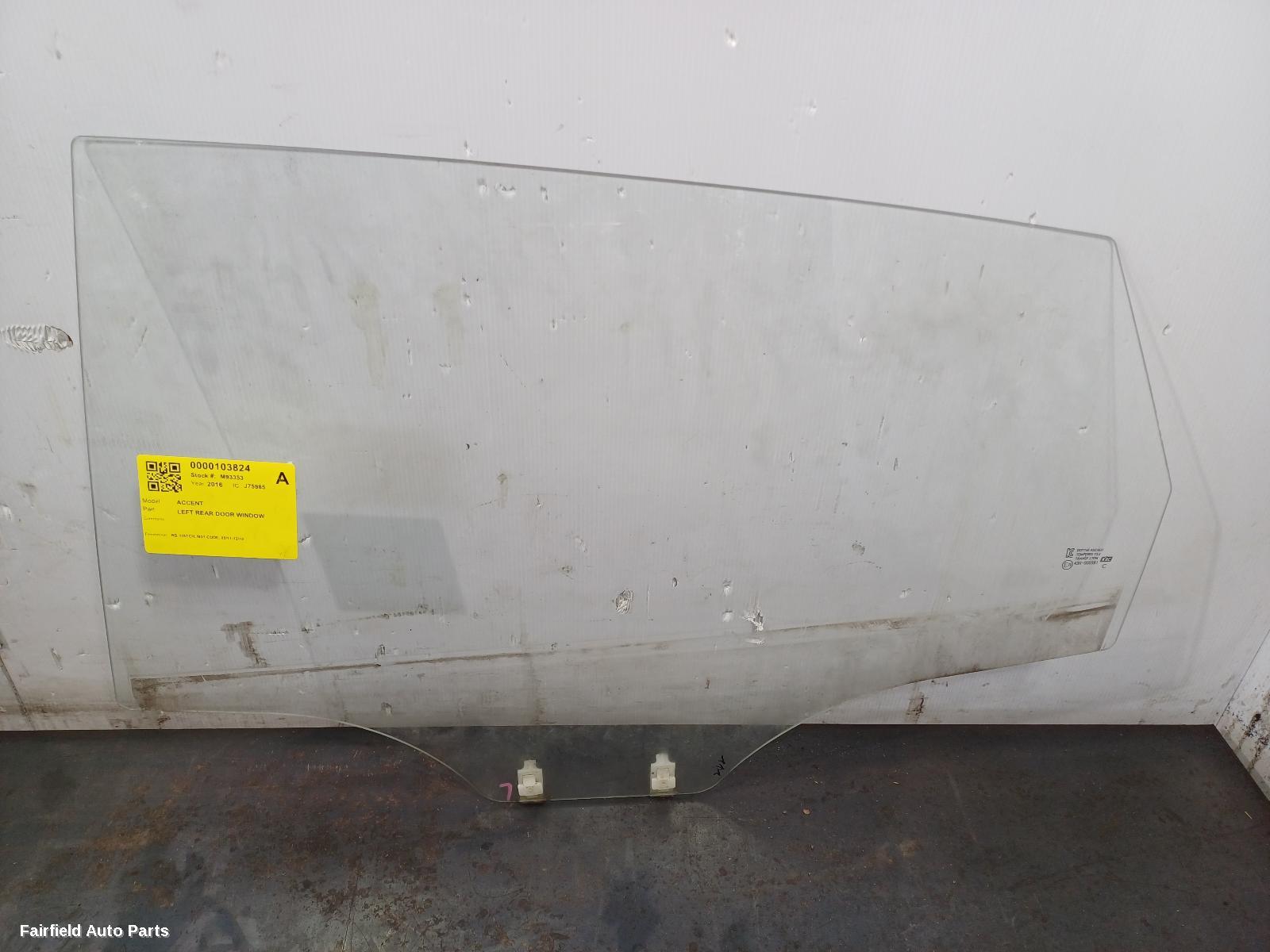 2016 Hyundai Accent Left Rear Door Window