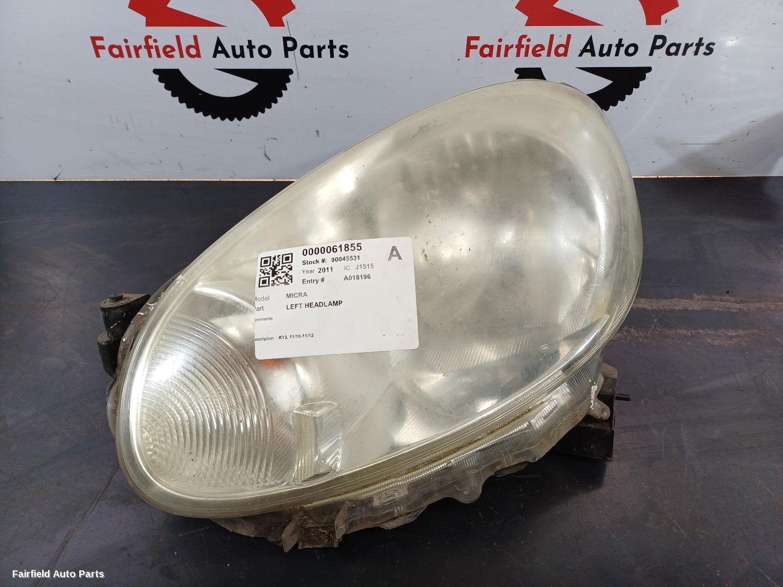 2010-2012 Nissan Micra Left Headlamp