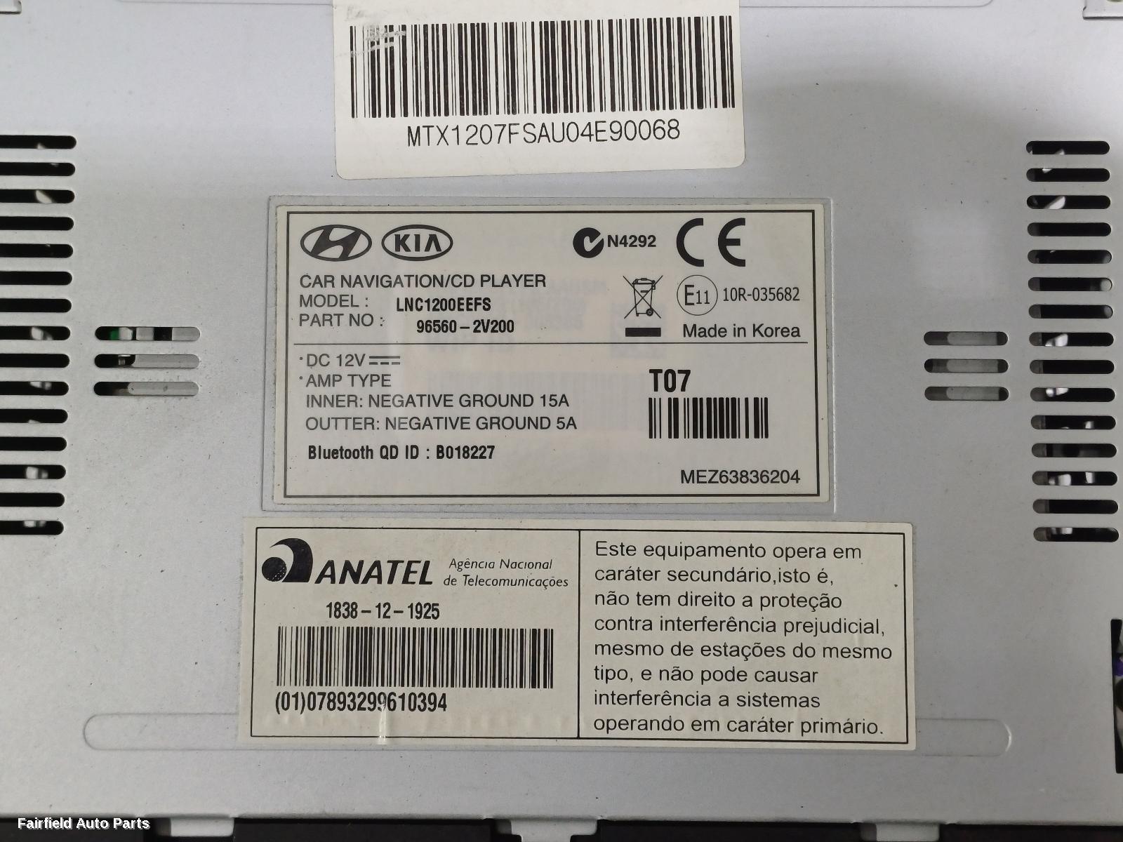 2011-2018 Hyundai Veloster Radio Cd Dvd Sat Tv