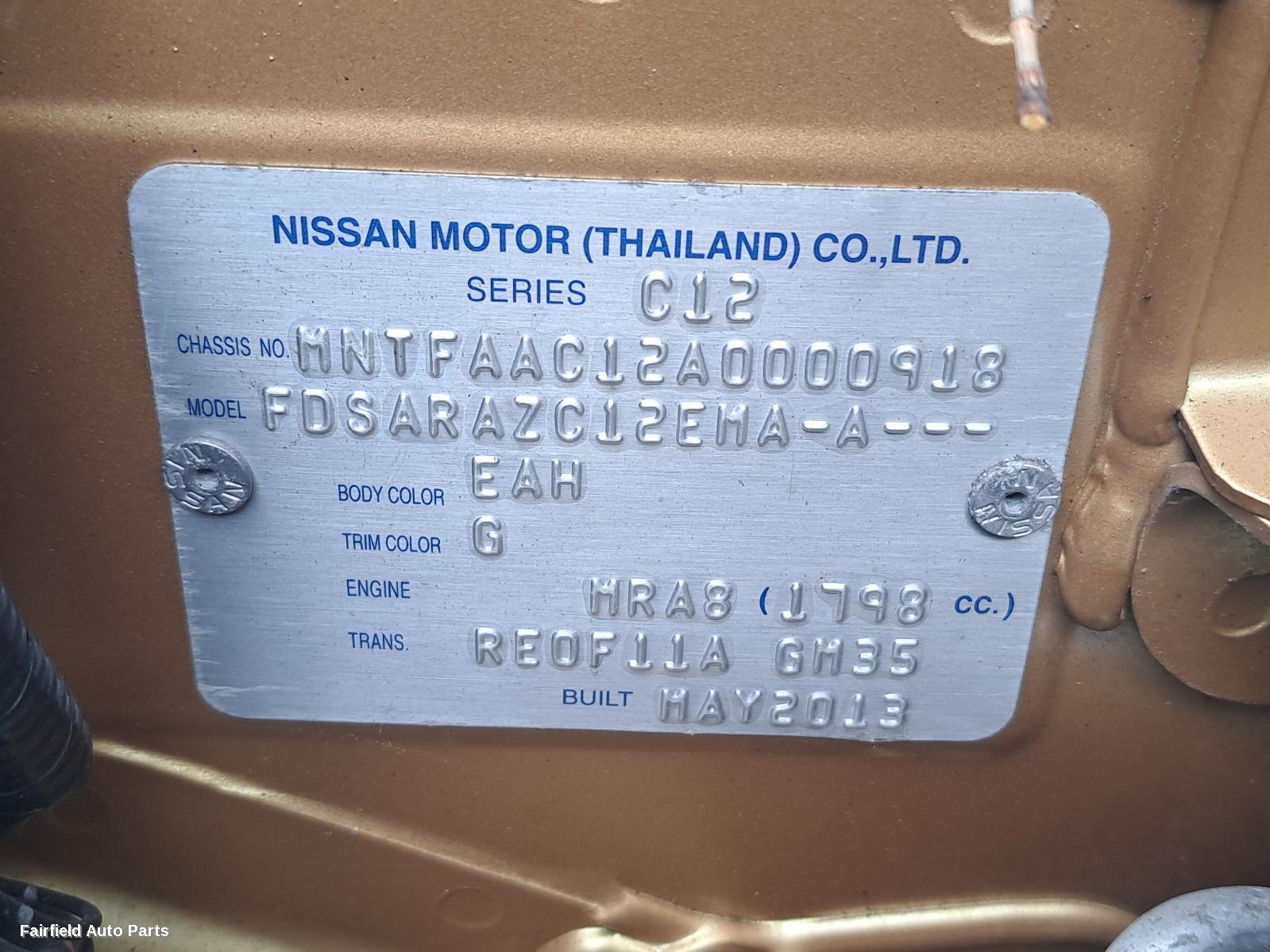 2013 Nissan Pulsar Parcel Shelf