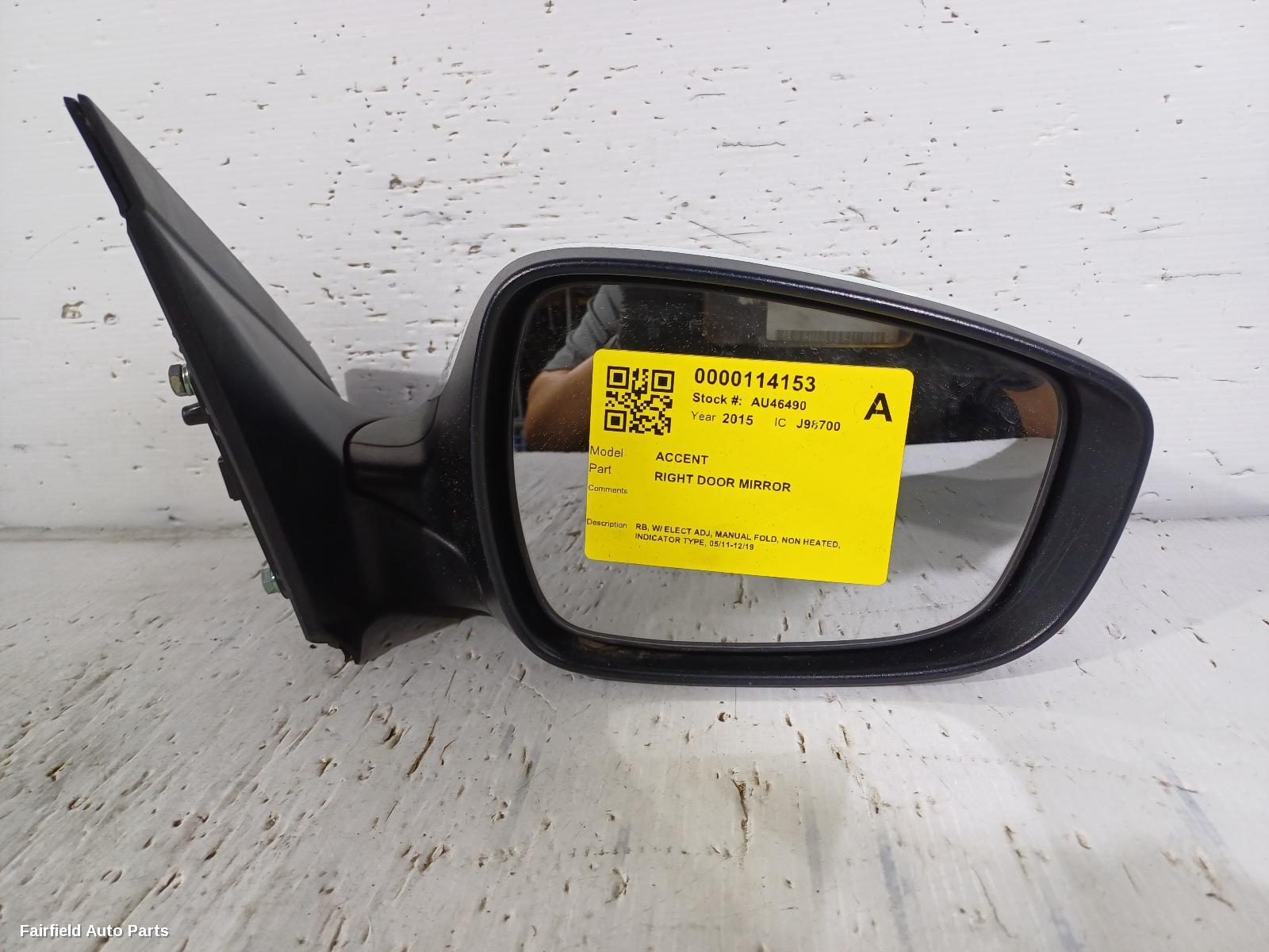 2011-2019 Hyundai Accent Right Door Mirror