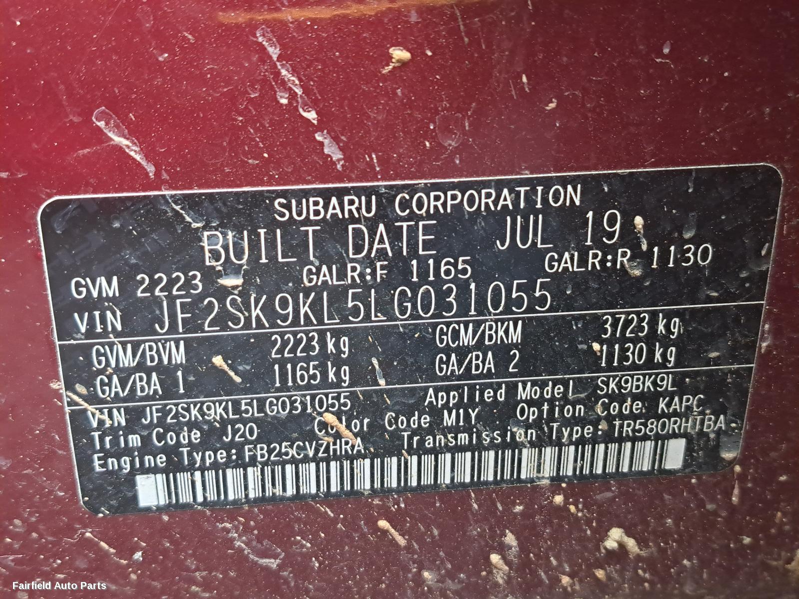 2019 Subaru Forester Door Boot Gate Lock