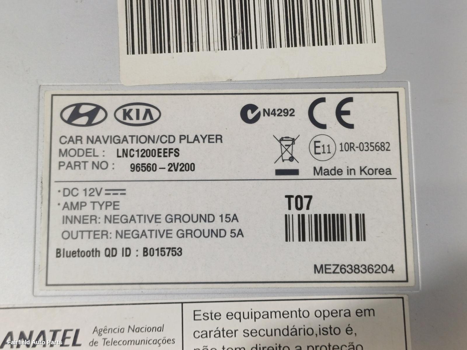 2013 Hyundai Veloster Radio Cd Dvd Sat Tv