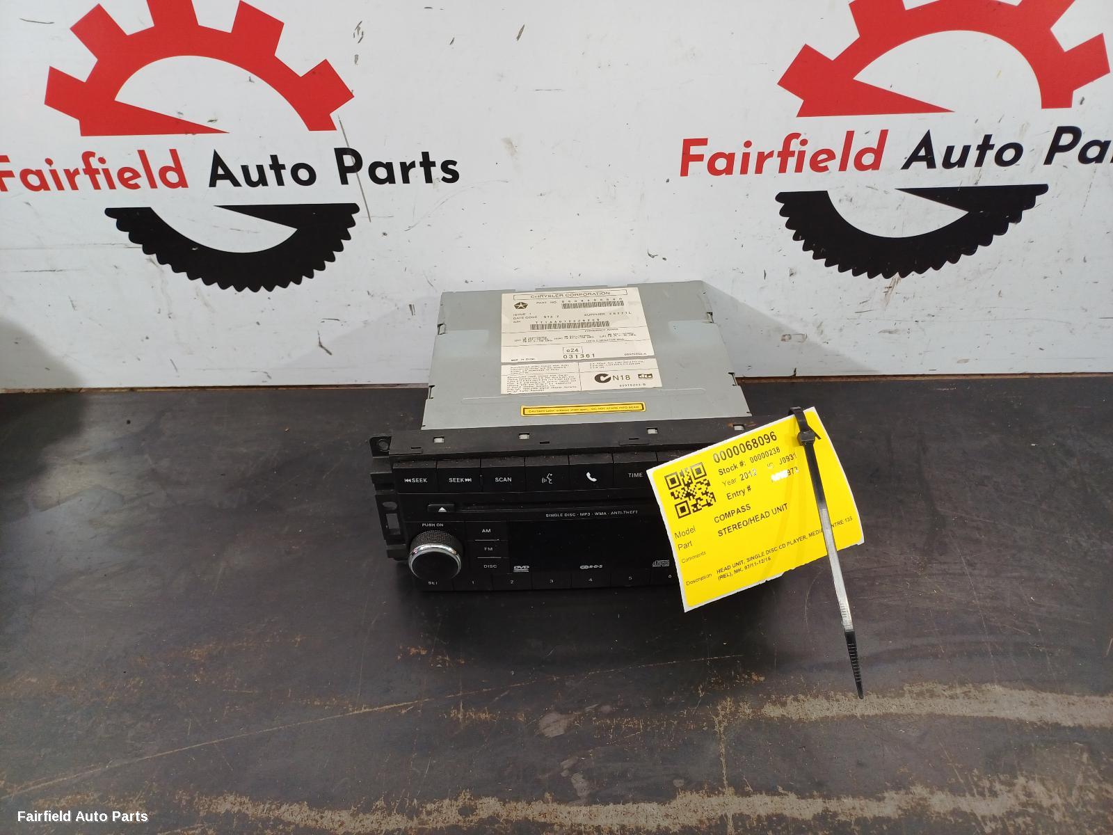 2011-2016 Jeep Compass Radio Cd Dvd Sat Tv