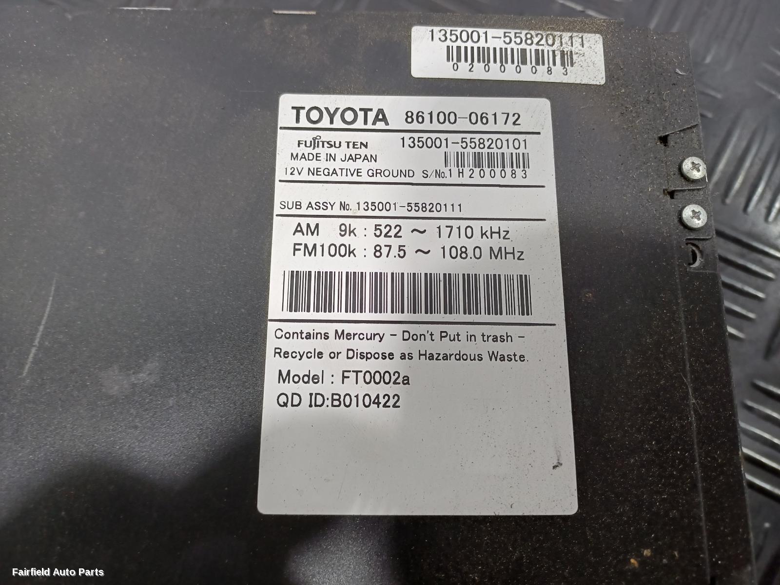2006-2012 Toyota Aurion Radio Cd Dvd Sat Tv