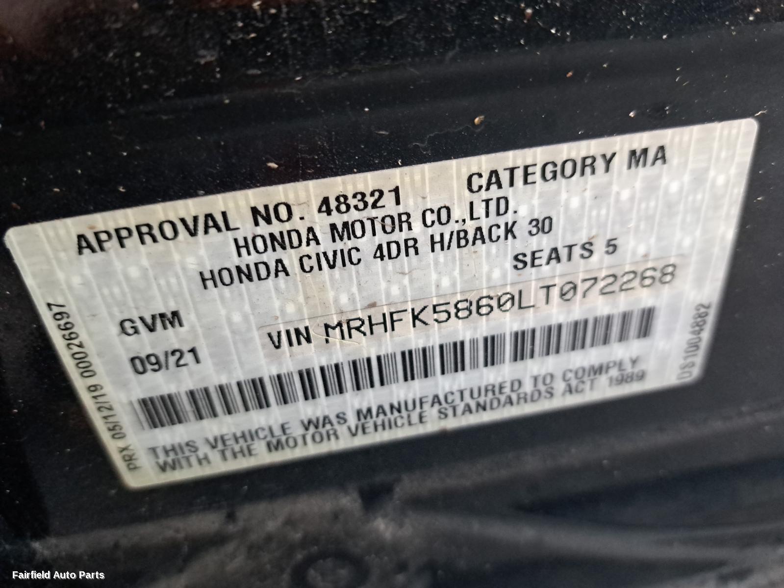 2021 Honda Civic Door Boot Gate Lock