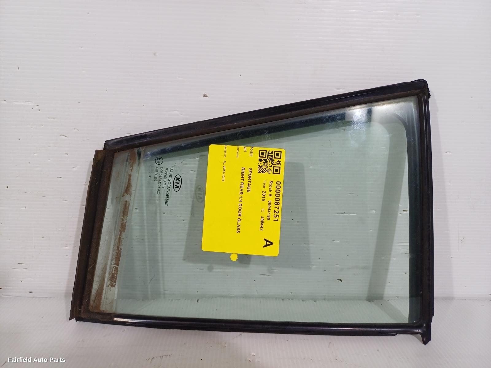 2013-2015 Kia Sportage Right Rear 1 4 Door Glass
