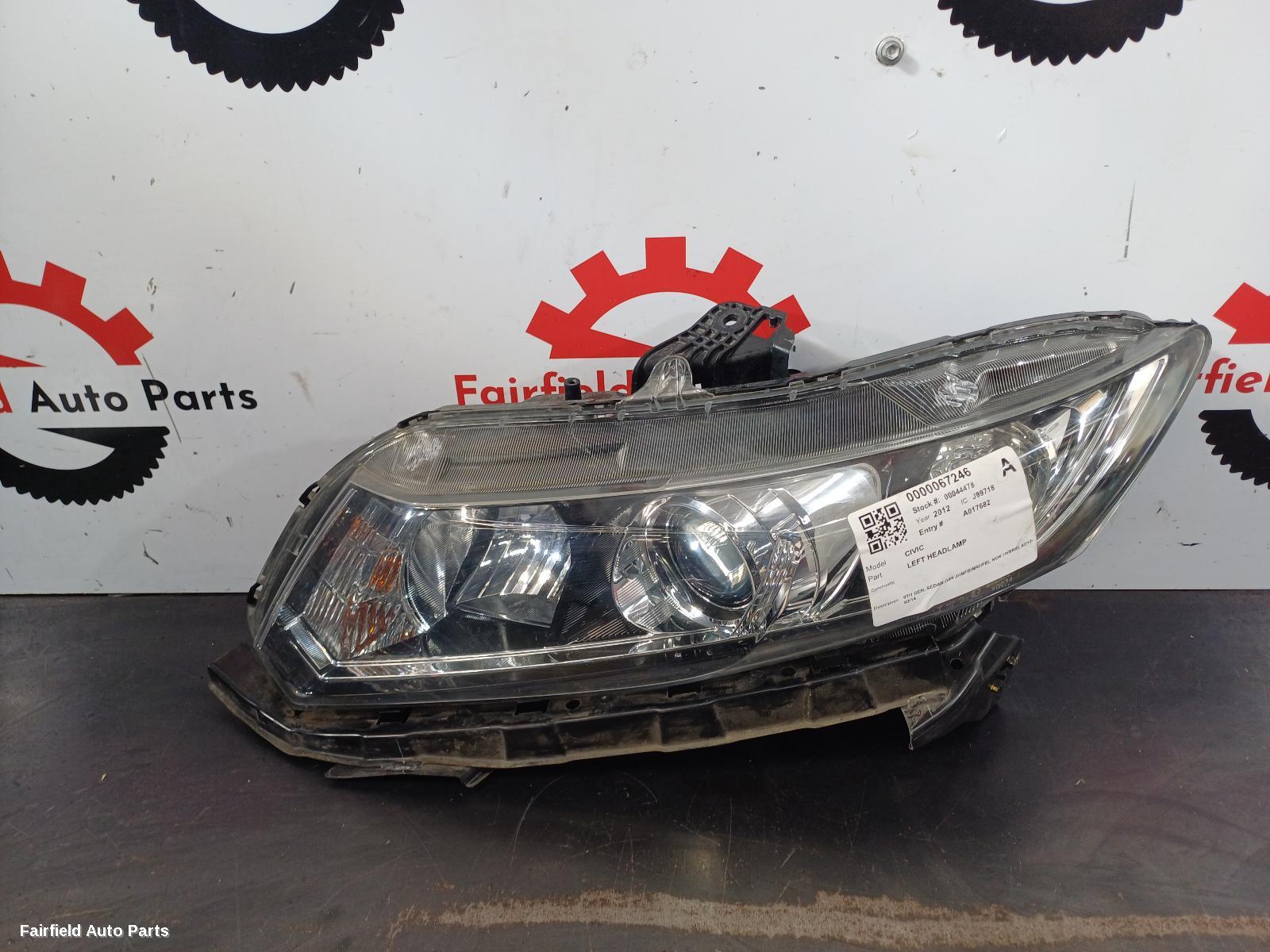 2012 Honda Civic Left Headlamp