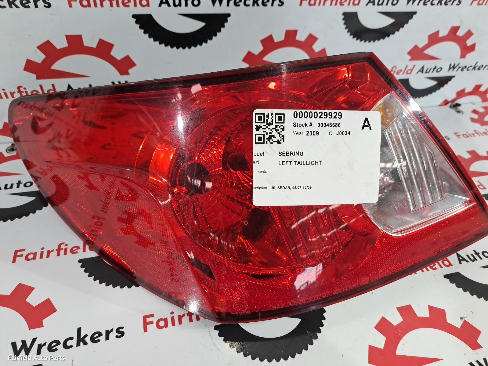 2009 Chrysler Sebring Left Taillight