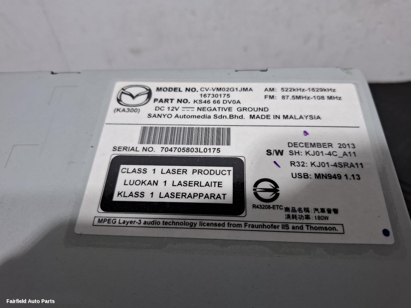 2012-2014 Mazda Cx5 Radio Cd Dvd Sat Tv