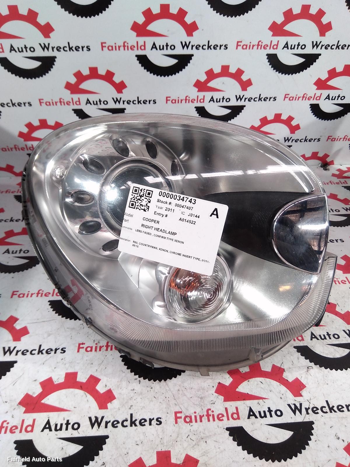 2011 Mini Cooper Right Headlamp