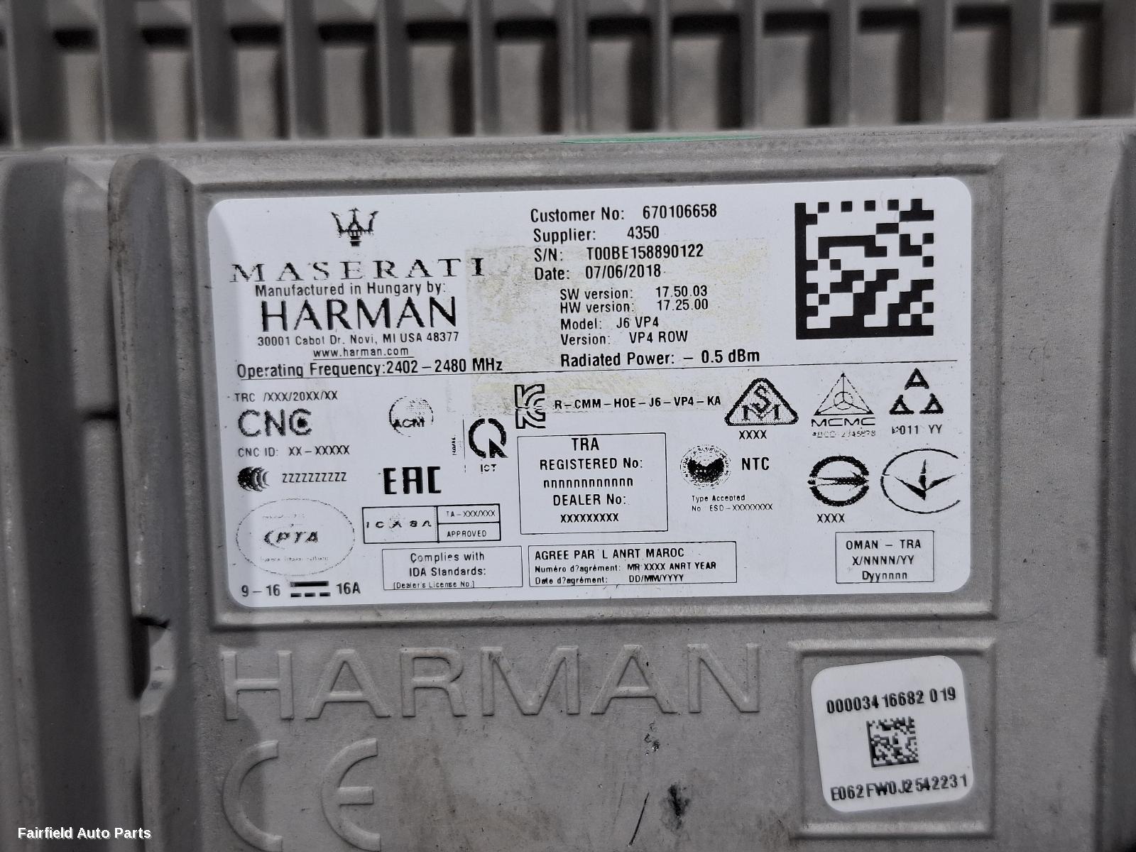 2016-2022 Maserati Levante Radio Cd Dvd Sat Tv