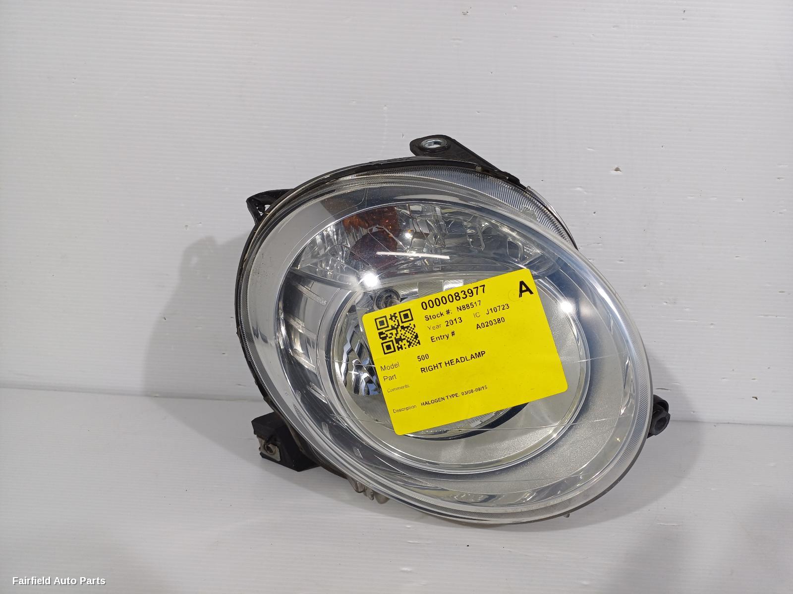 2008-2015 Fiat 500 Right Headlamp