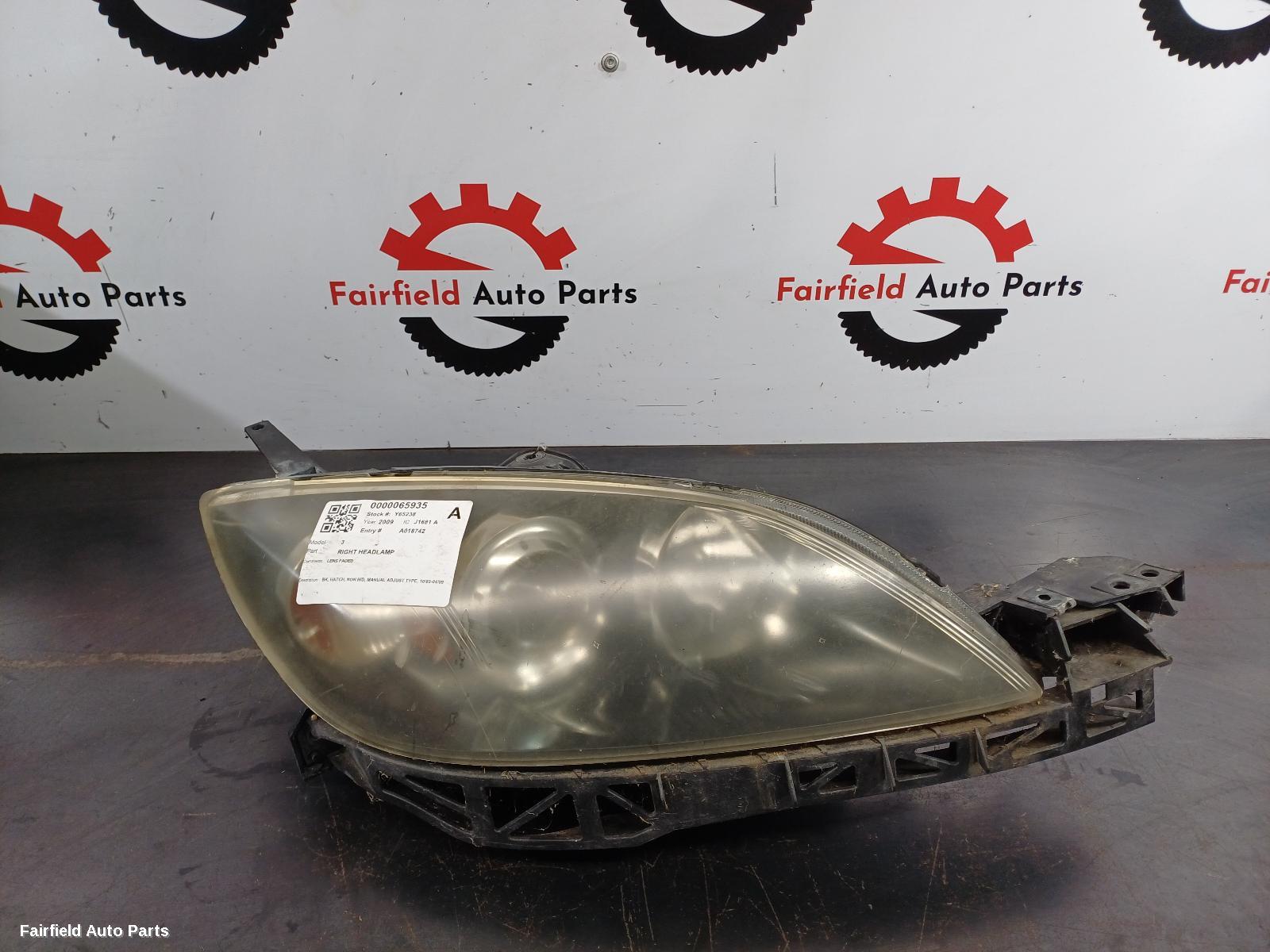 2009 Mazda 3 Right Headlamp