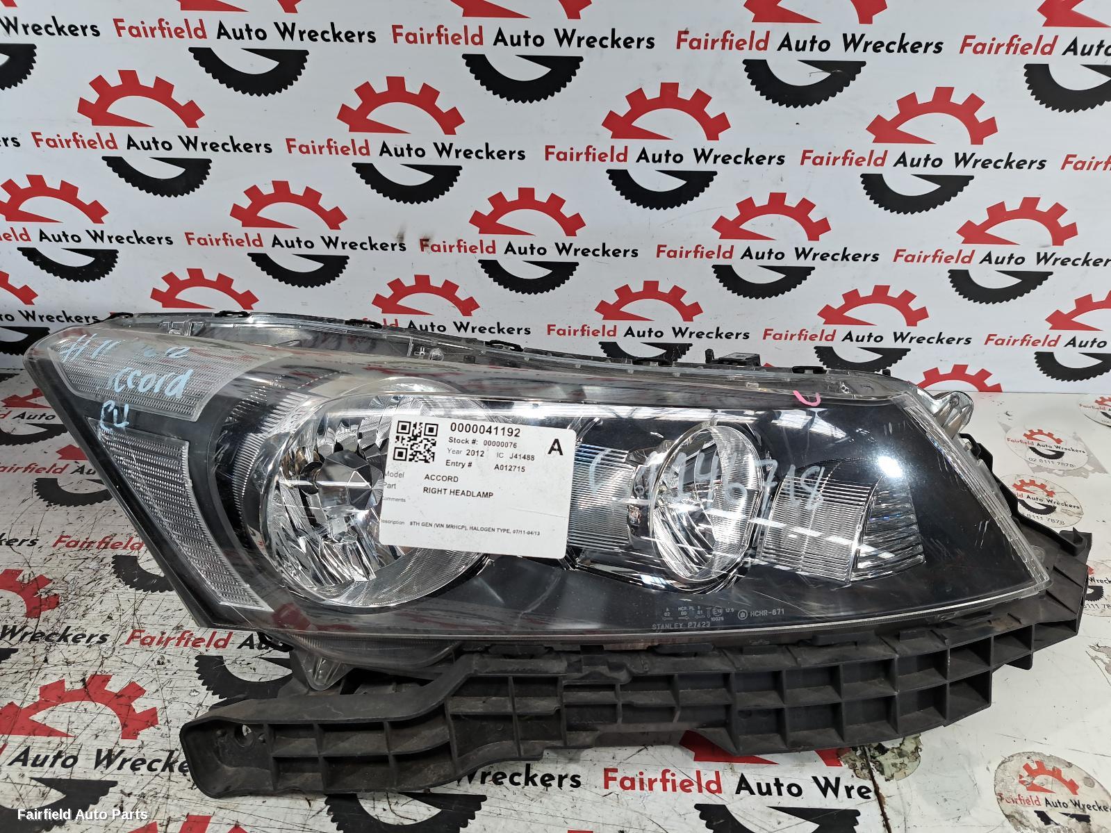 2011-2013 Honda Accord Right Headlamp