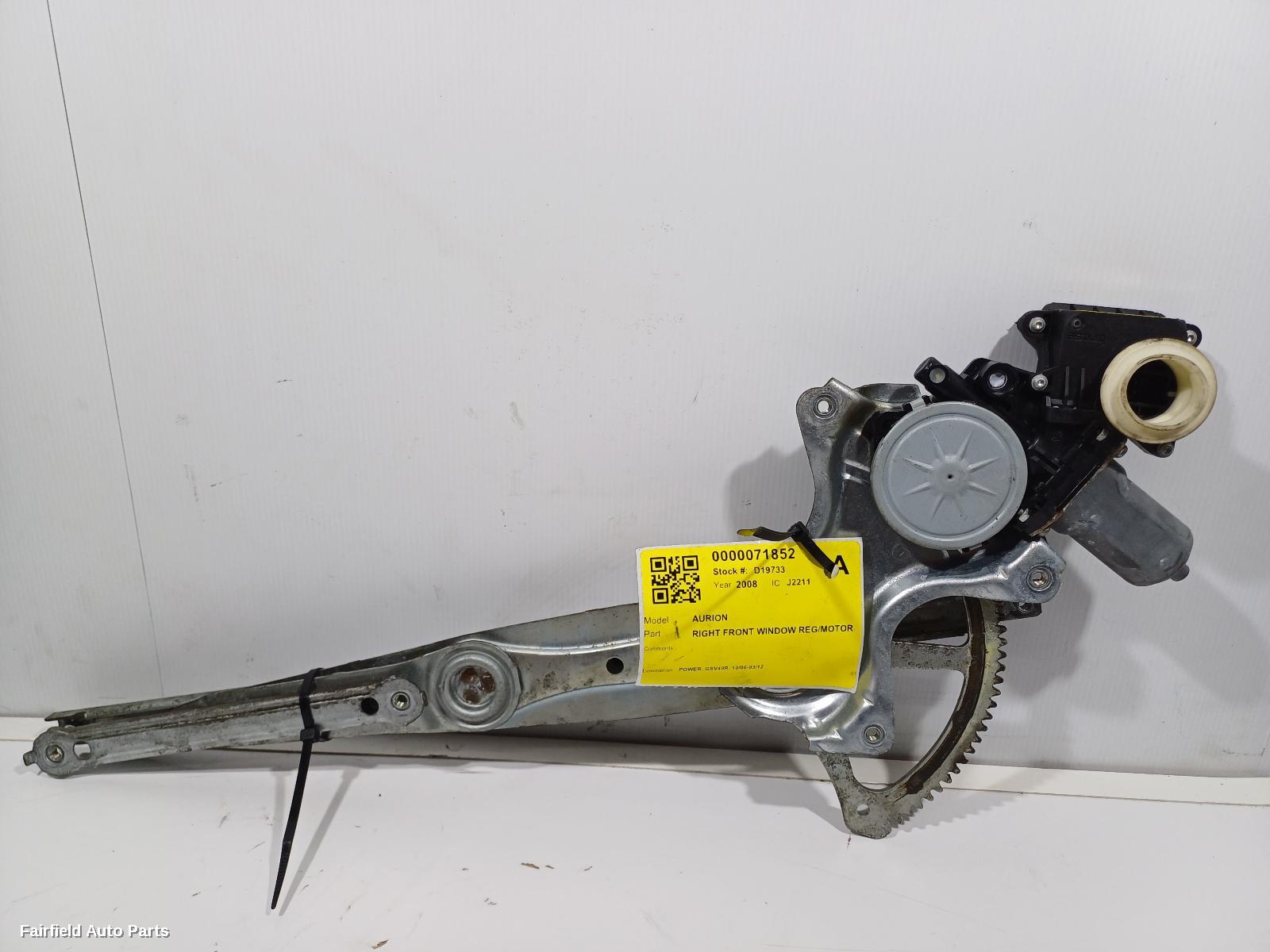 2006-2012 Toyota Aurion Right Front Window Reg Motor