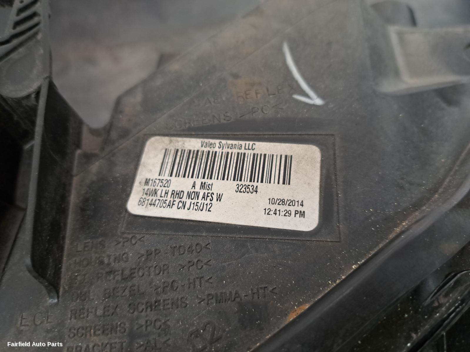 2015 Jeep Grandcherokee Left Headlamp