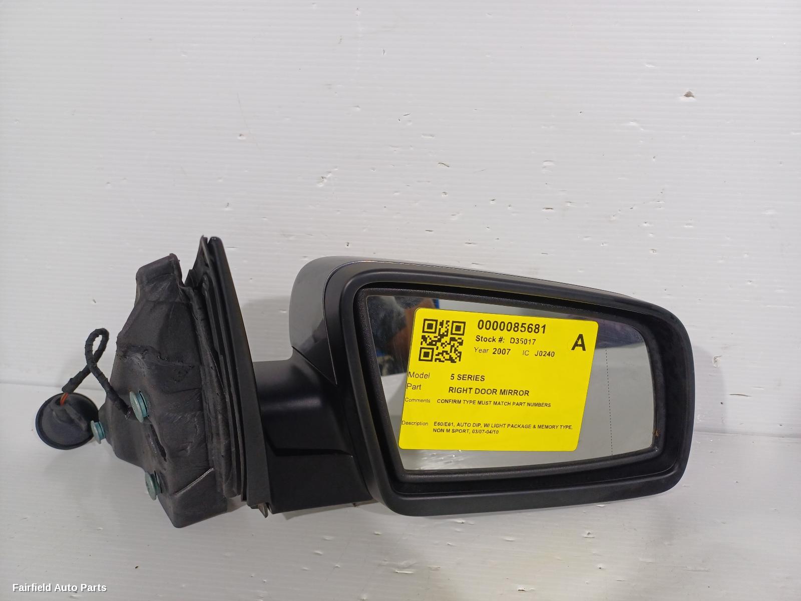 2007-2010 Bmw 5 Series Right Door Mirror