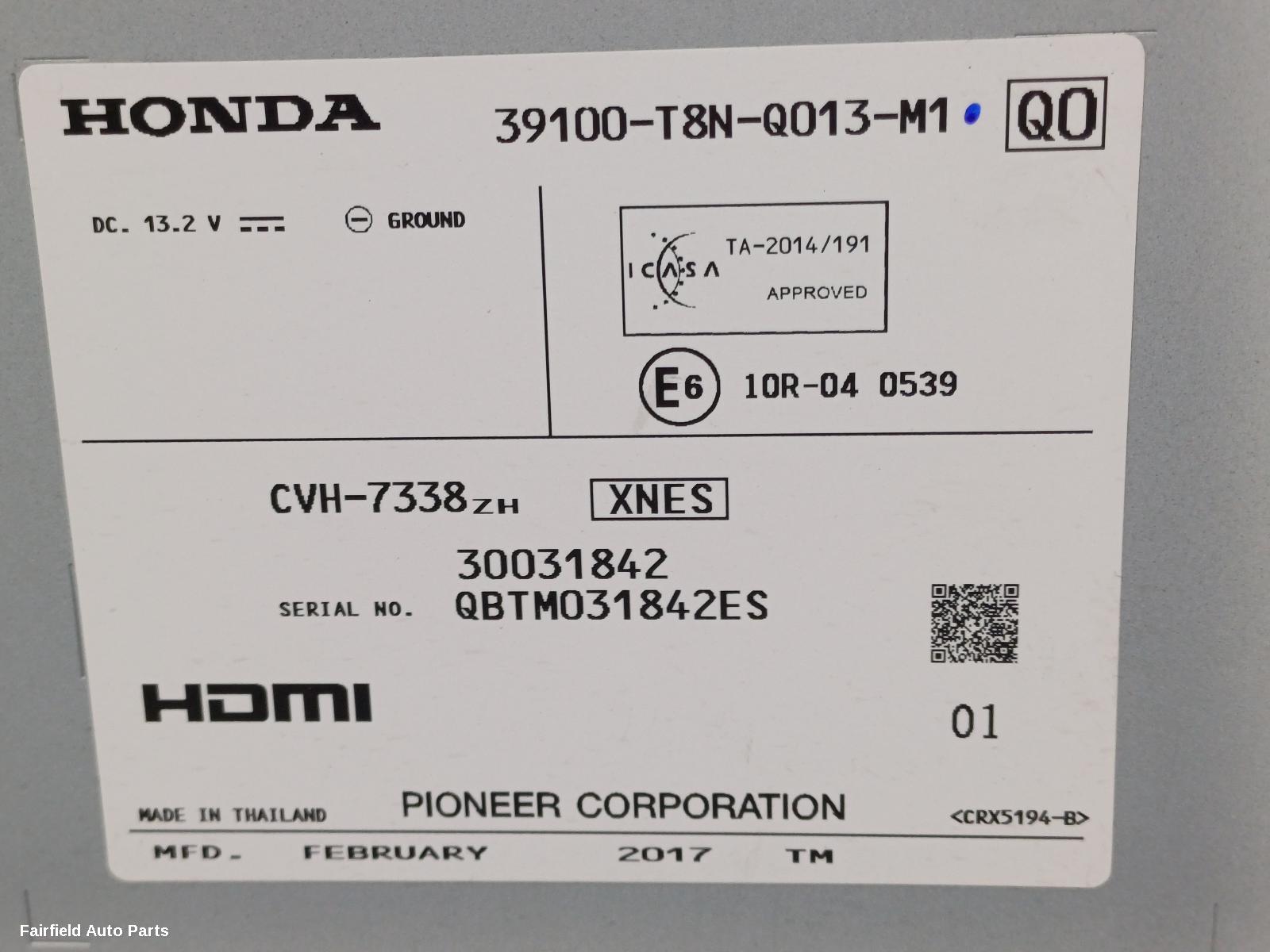 2014-2017 Honda Hrv Radio Cd Dvd Sat Tv
