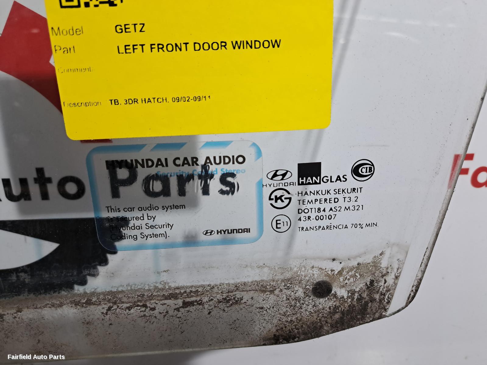 2002 Hyundai Getz Left Front Door Window