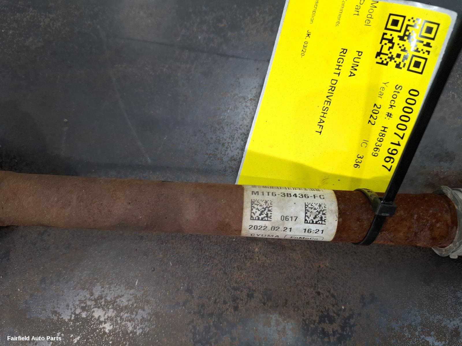 2020-2026 Ford Puma Right Driveshaft