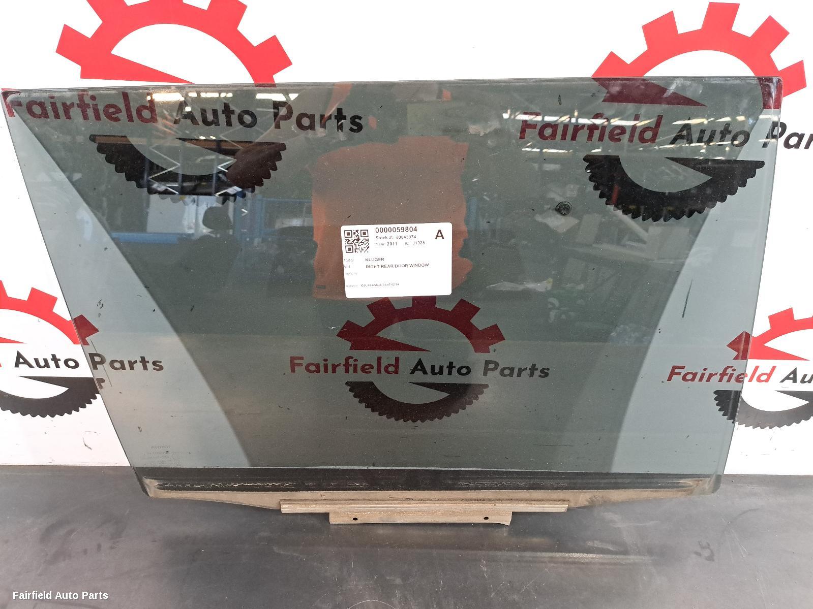 2007-2014 Toyota Kluger Right Rear Door Window