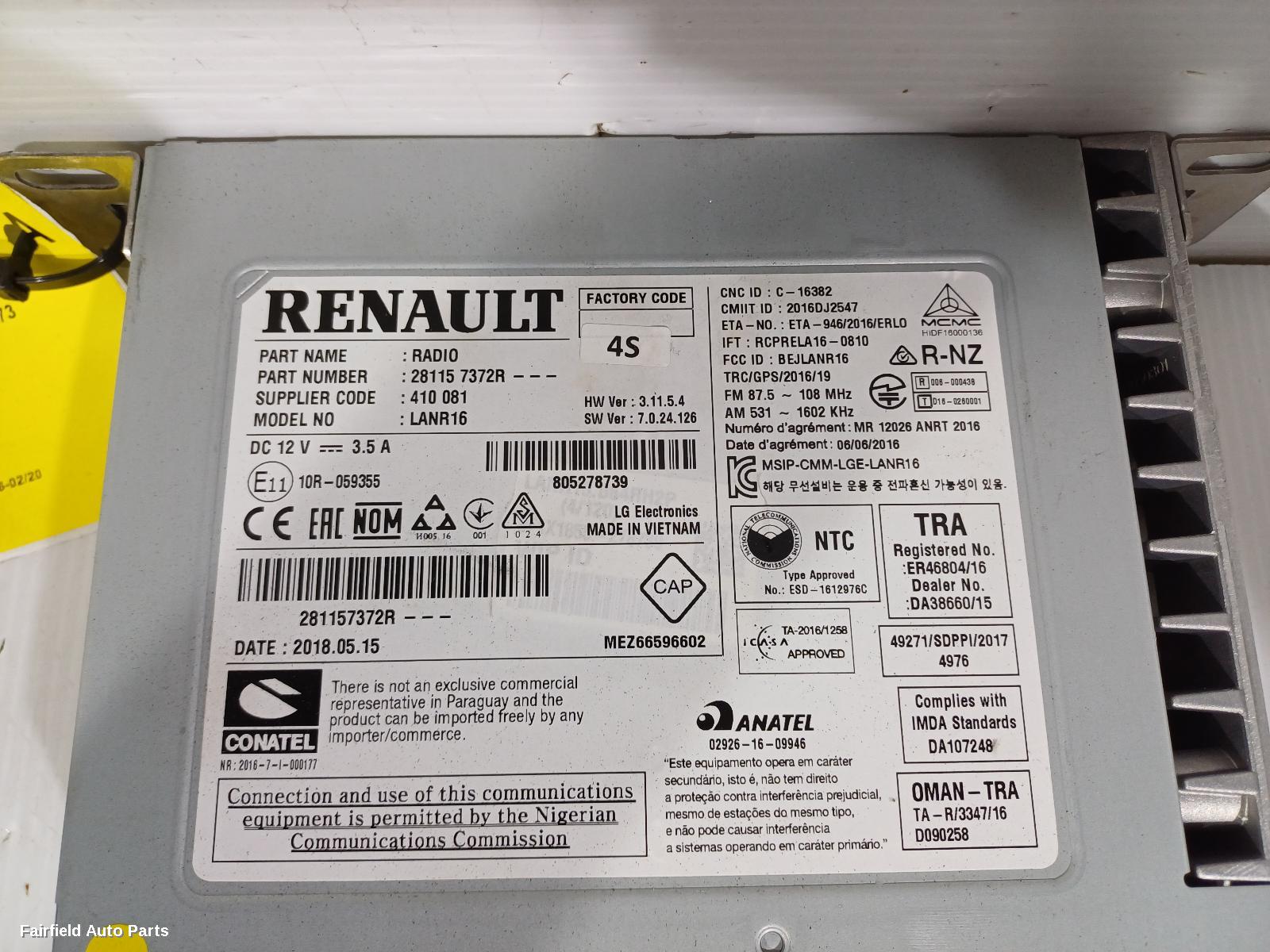 2016-2020 Renault Megane Radio Cd Dvd Sat Tv