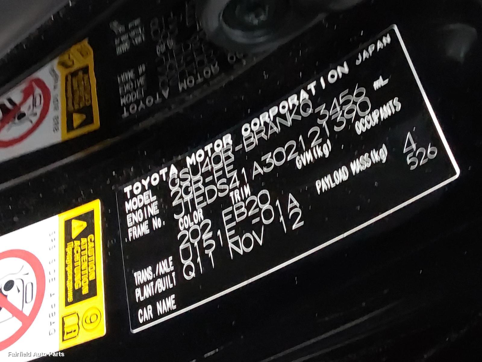 2013 Toyota Kluger Sunvisor