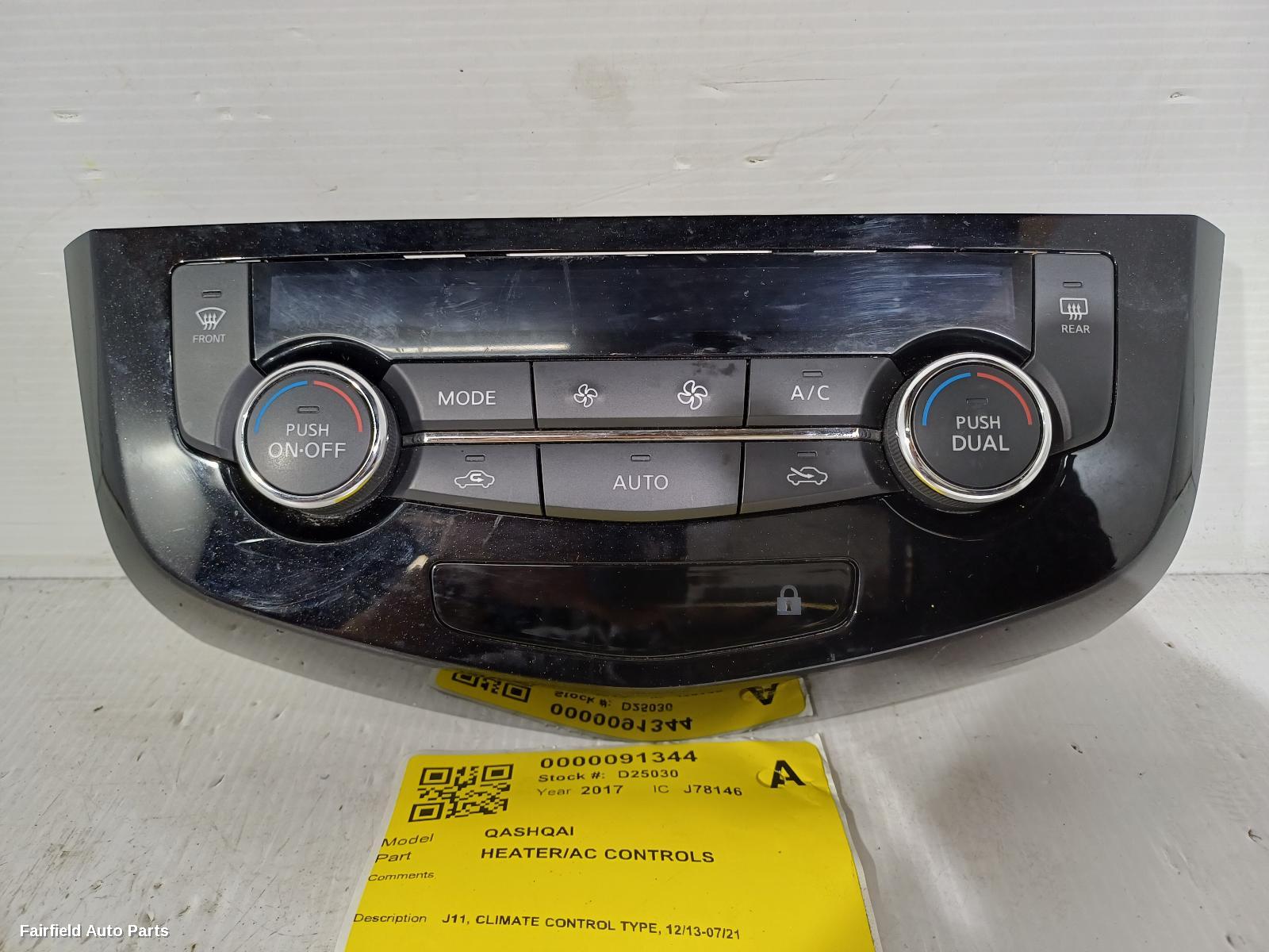 2013-2021 Nissan Qashqai Heater Ac Controls