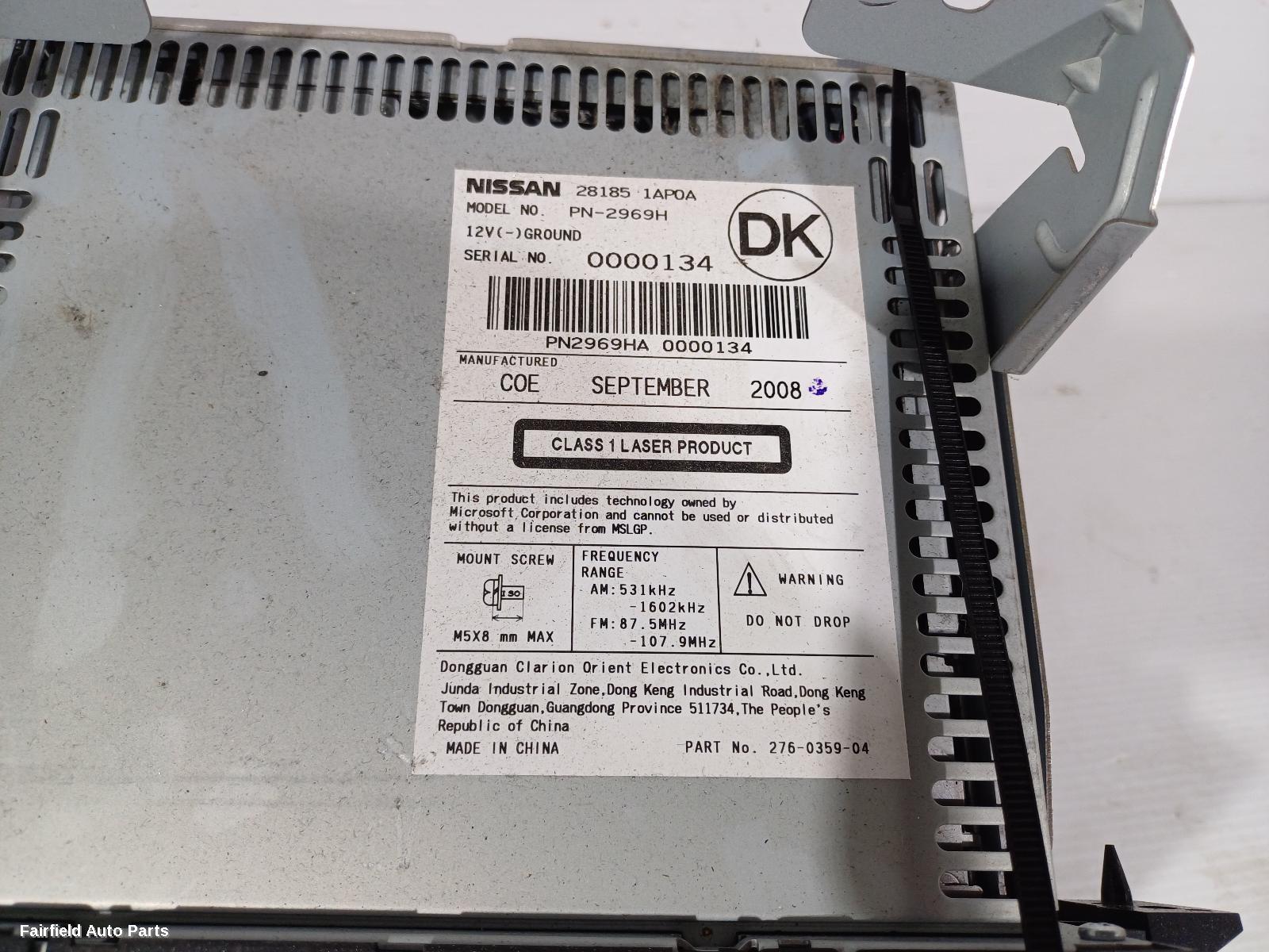2008-2011 Nissan Murano Radio Cd Dvd Sat Tv