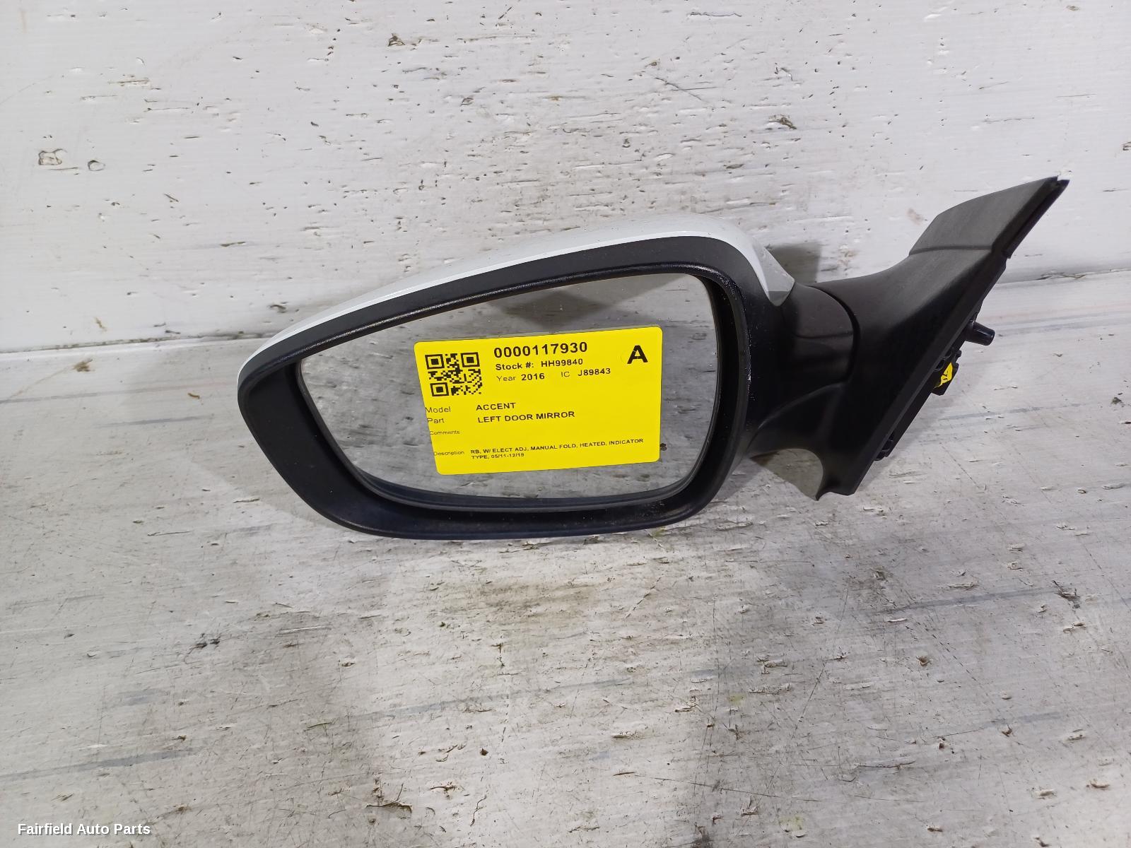 2011-2019 Hyundai Accent Left Door Mirror