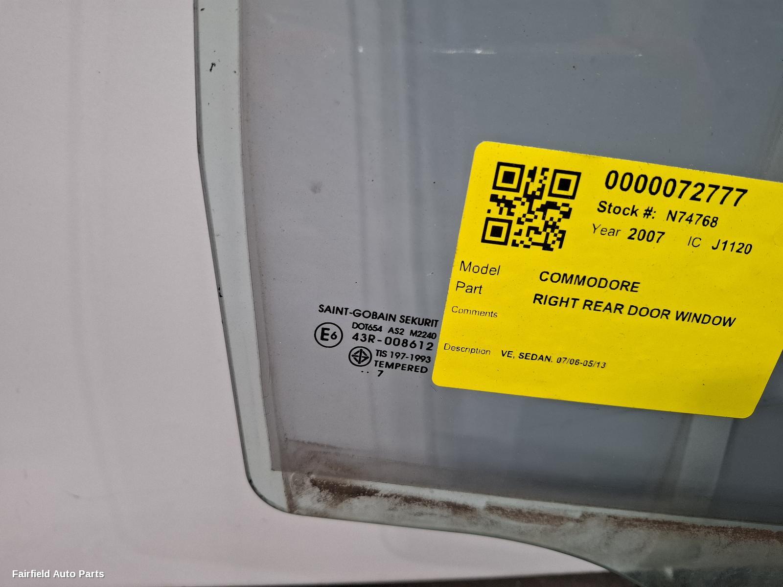 2006-2013 Holden Commodore Right Rear Door Window