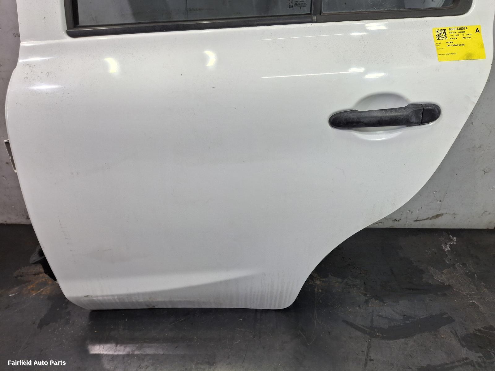 2010-2016 Nissan Micra Left Rear Door Sliding