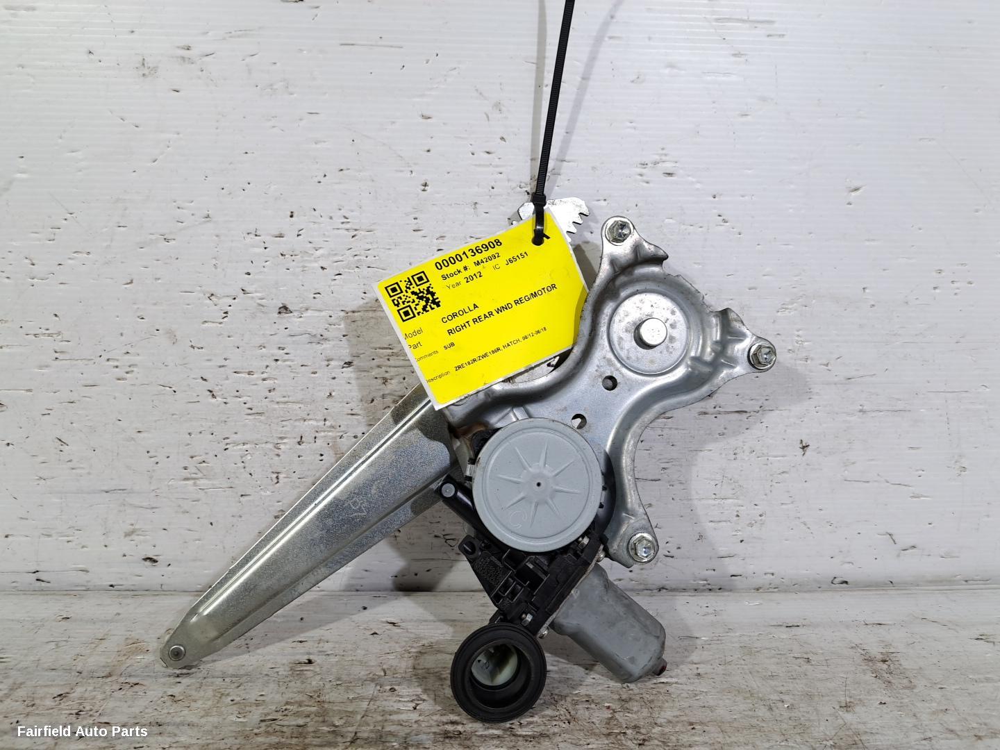 2012-2018 Toyota Corolla Right Rear Wnd Reg Motor