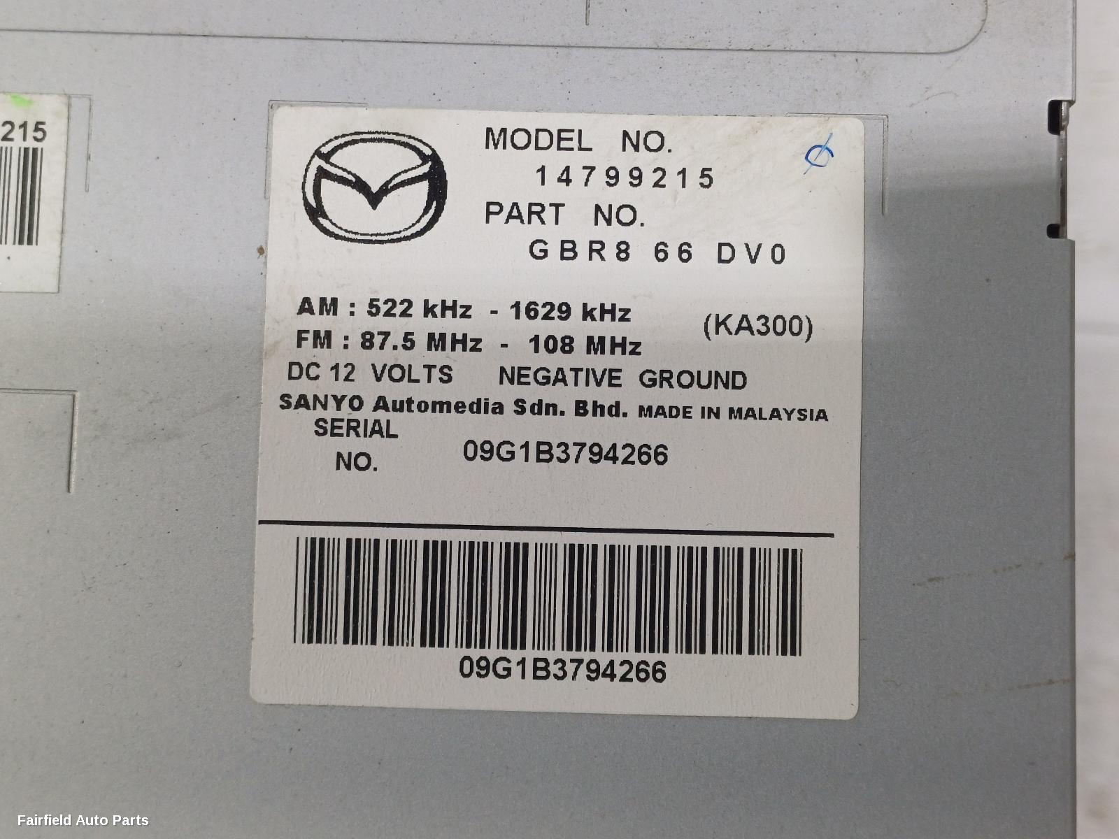 2008-2012 Mazda 6 Radio Cd Dvd Sat Tv