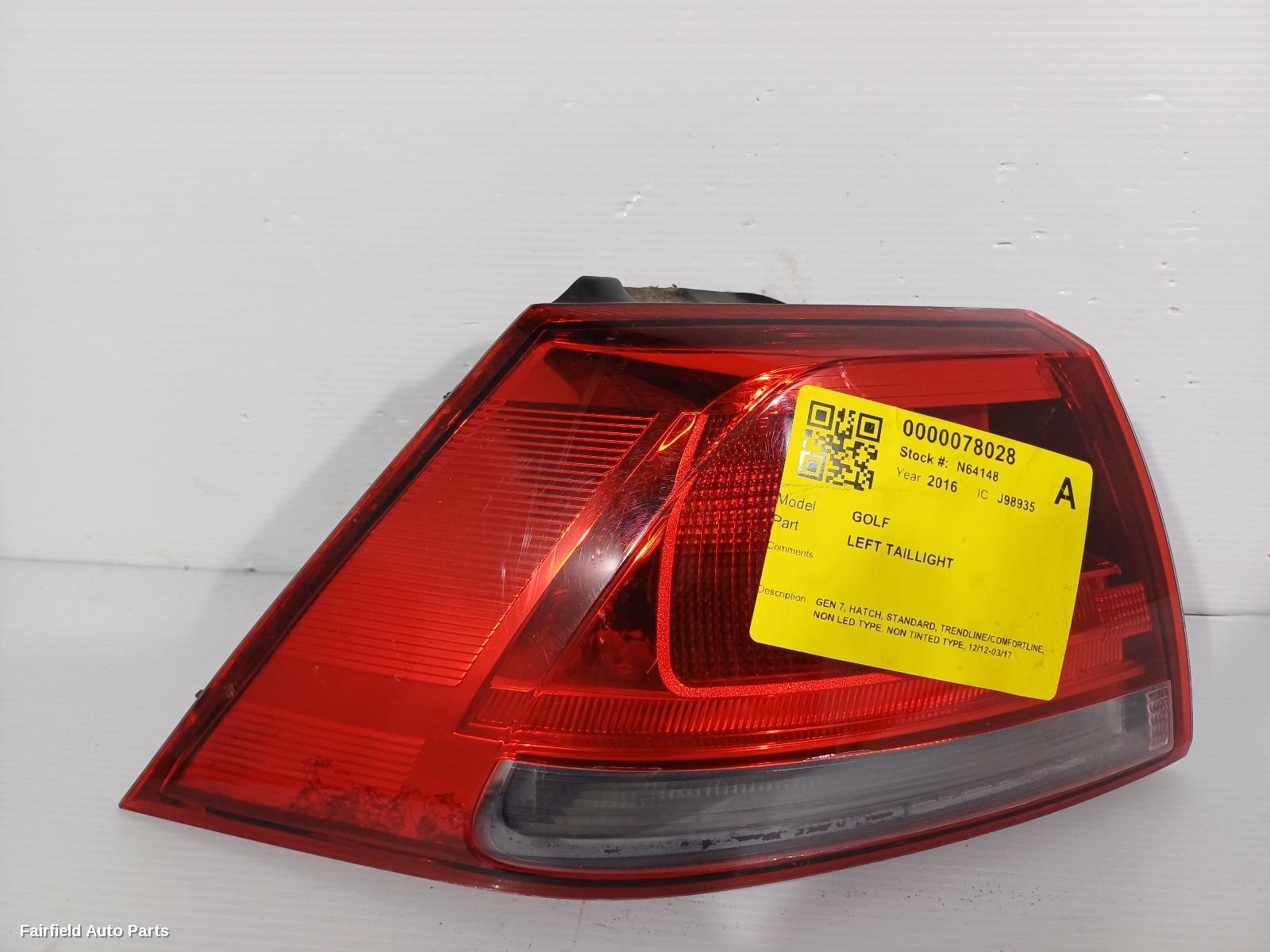 2012-2017 Volkswagen Golf Left Taillight