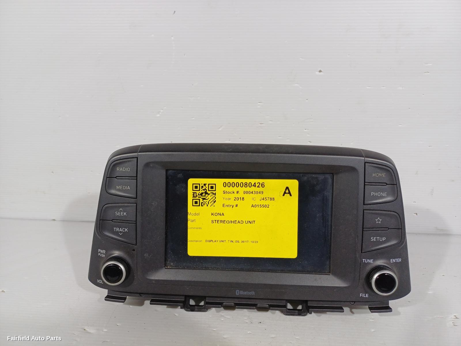 2017-2020 Hyundai Kona Radio Cd Dvd Sat Tv