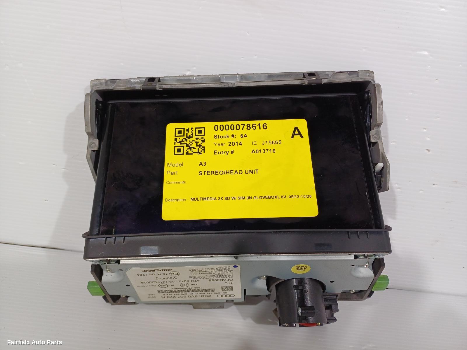 2013-2020 Audi A3 Radio Cd Dvd Sat Tv