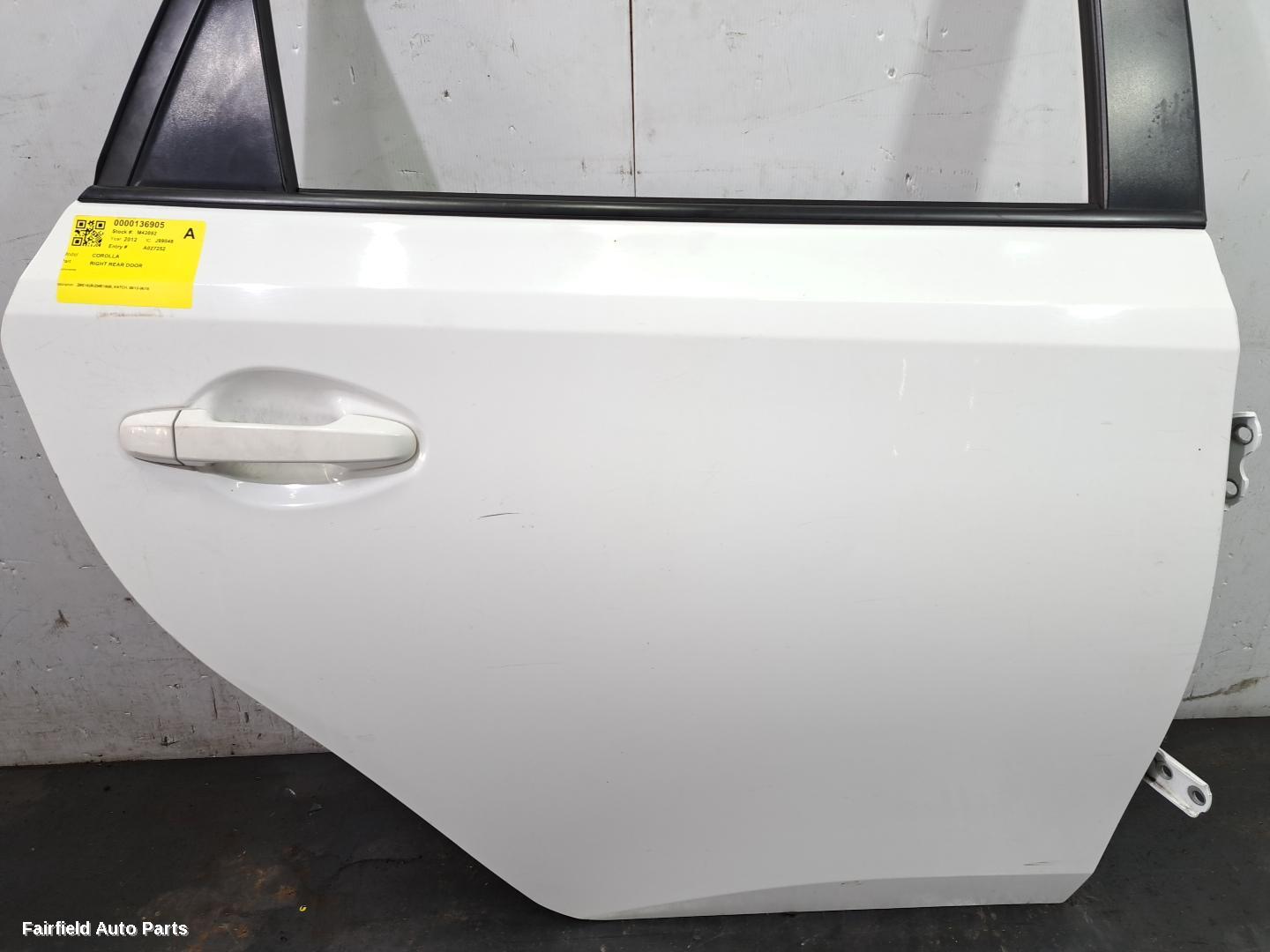 2012-2018 Toyota Corolla Right Rear Door Sliding