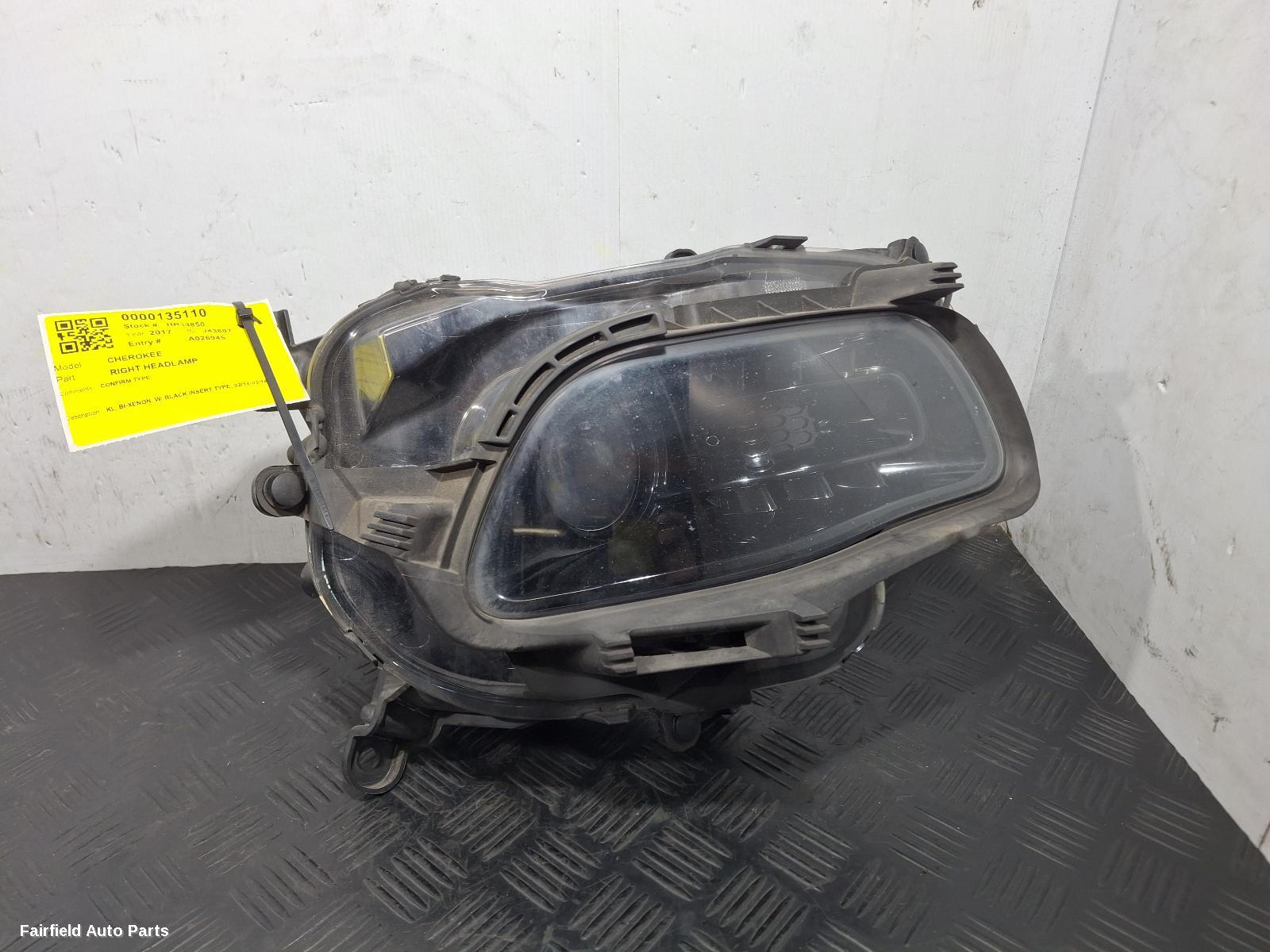 2014-2018 Jeep Cherokee Right Headlamp