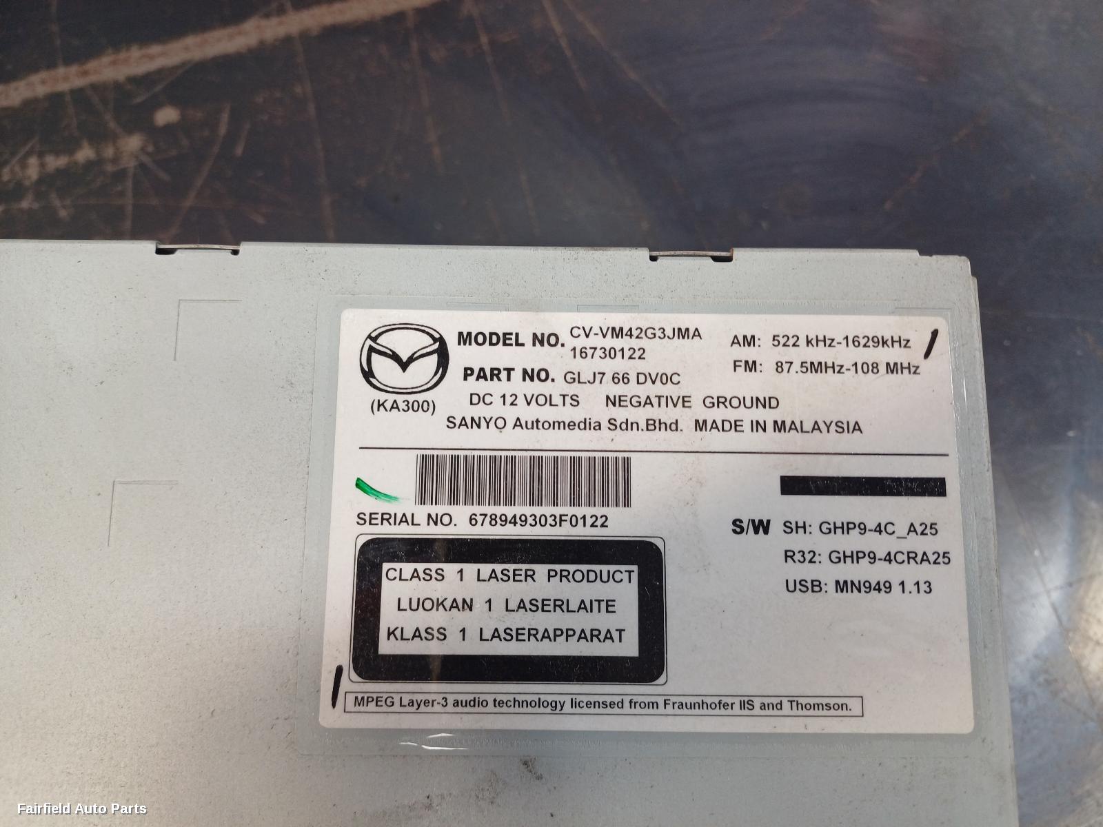 2012-2014 Mazda 6 Radio Cd Dvd Sat Tv