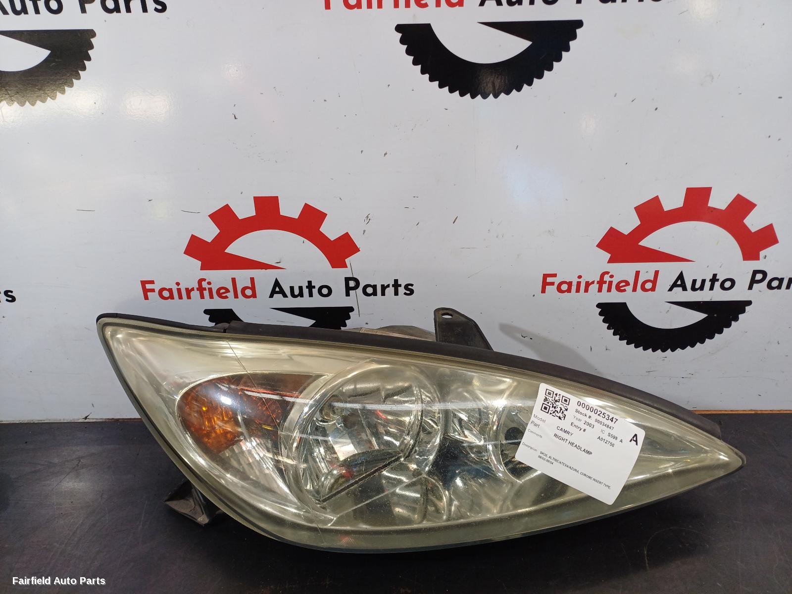 2002-2004 Toyota Camry Right Headlamp
