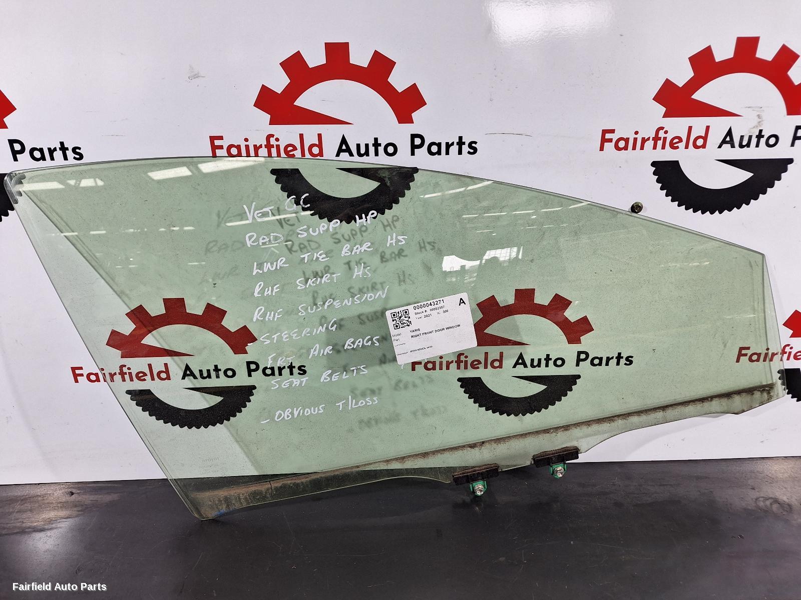 2020-2026 Toyota Yaris Right Front Door Window
