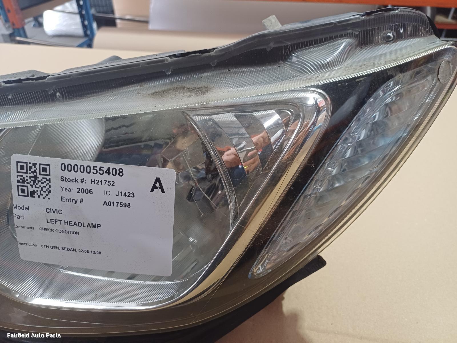 2006-2008 Honda Civic Left Headlamp