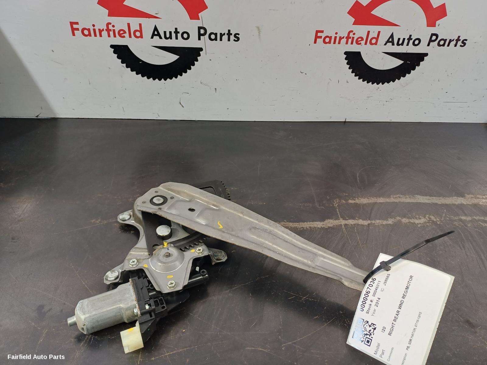 2010-2015 Hyundai I20 Right Rear Wnd Reg Motor