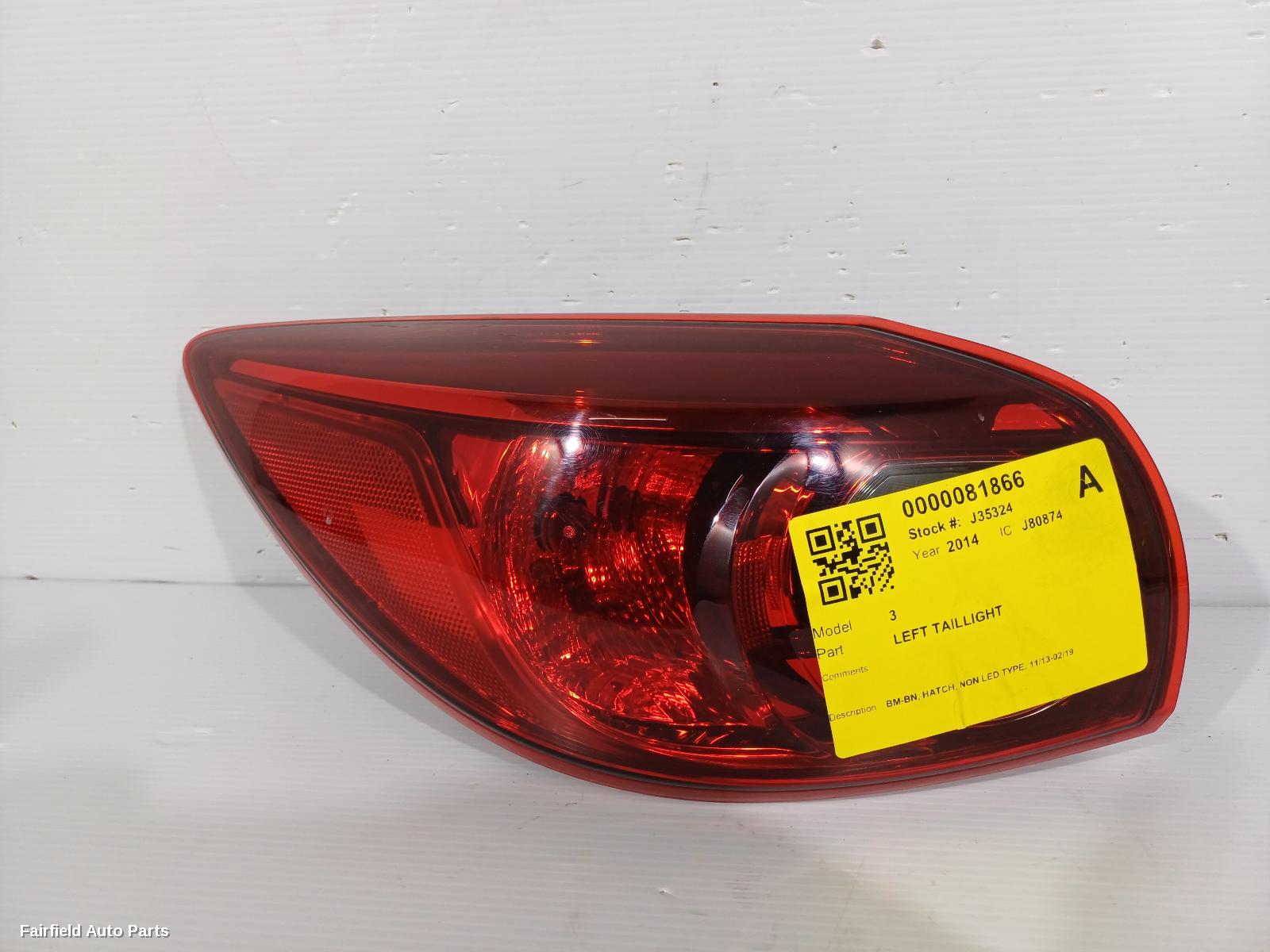 2013-2019 Mazda 3 Left Taillight