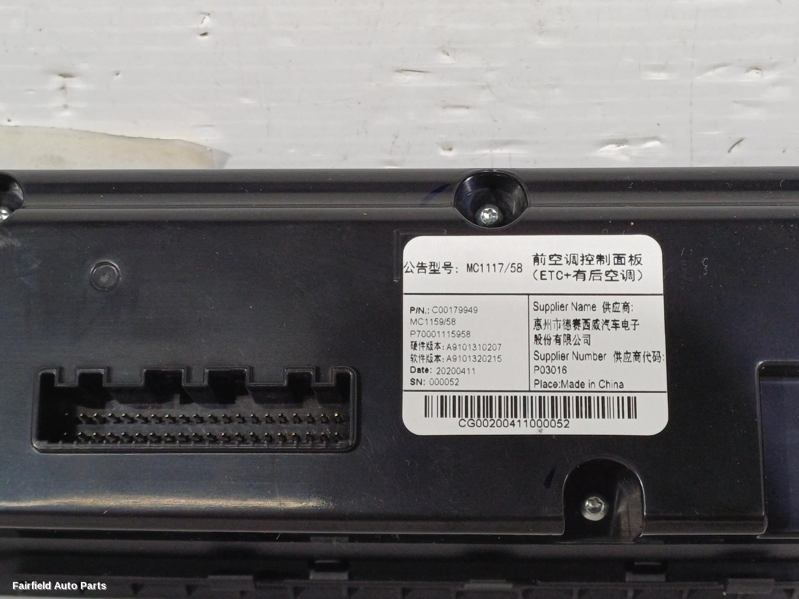 2017-2025 Ldv D90 Heater Ac Controls